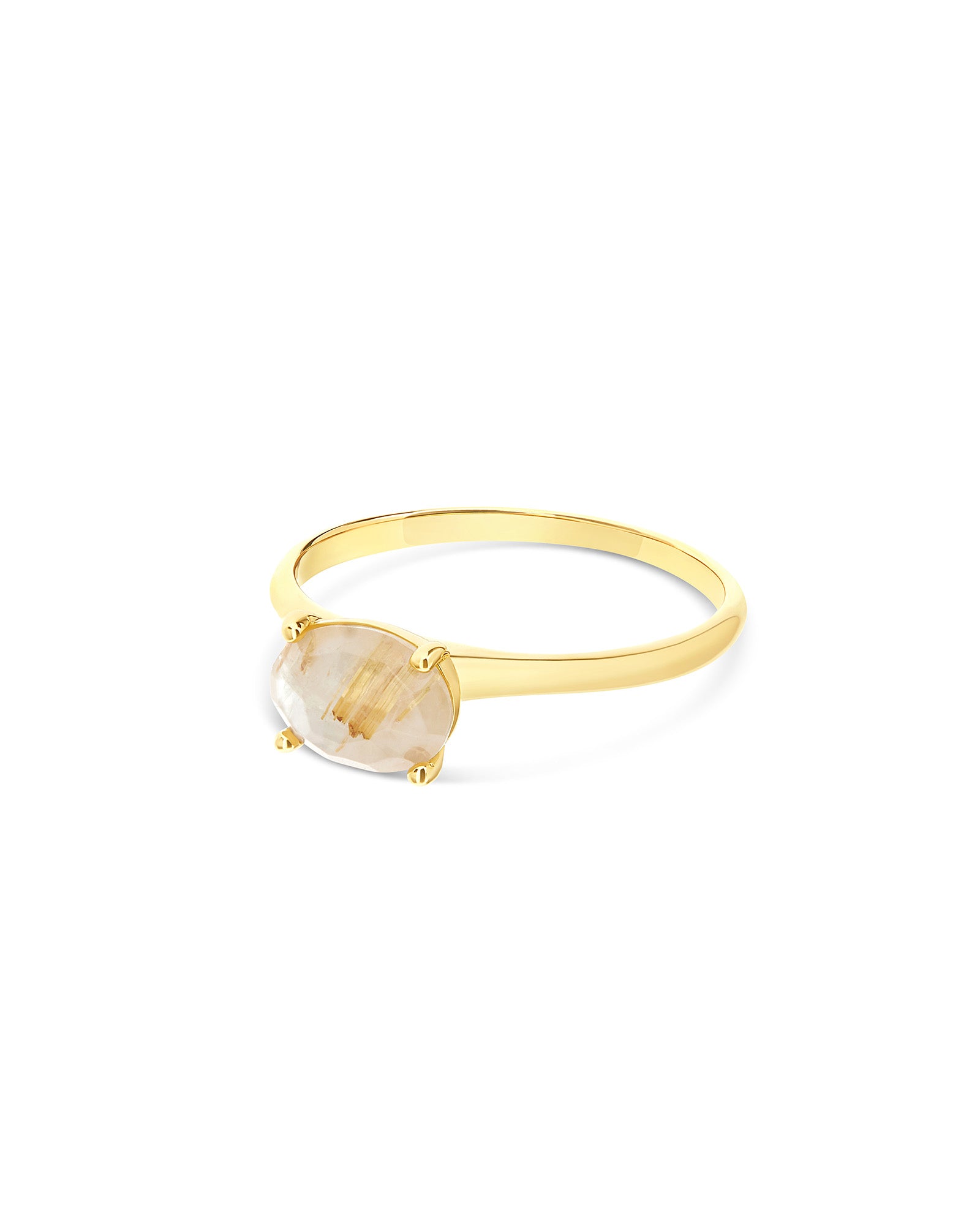 "Ipanema Duna" ring in polished gold, with doublet in rutilated quartz and mother-of-pearl (small)