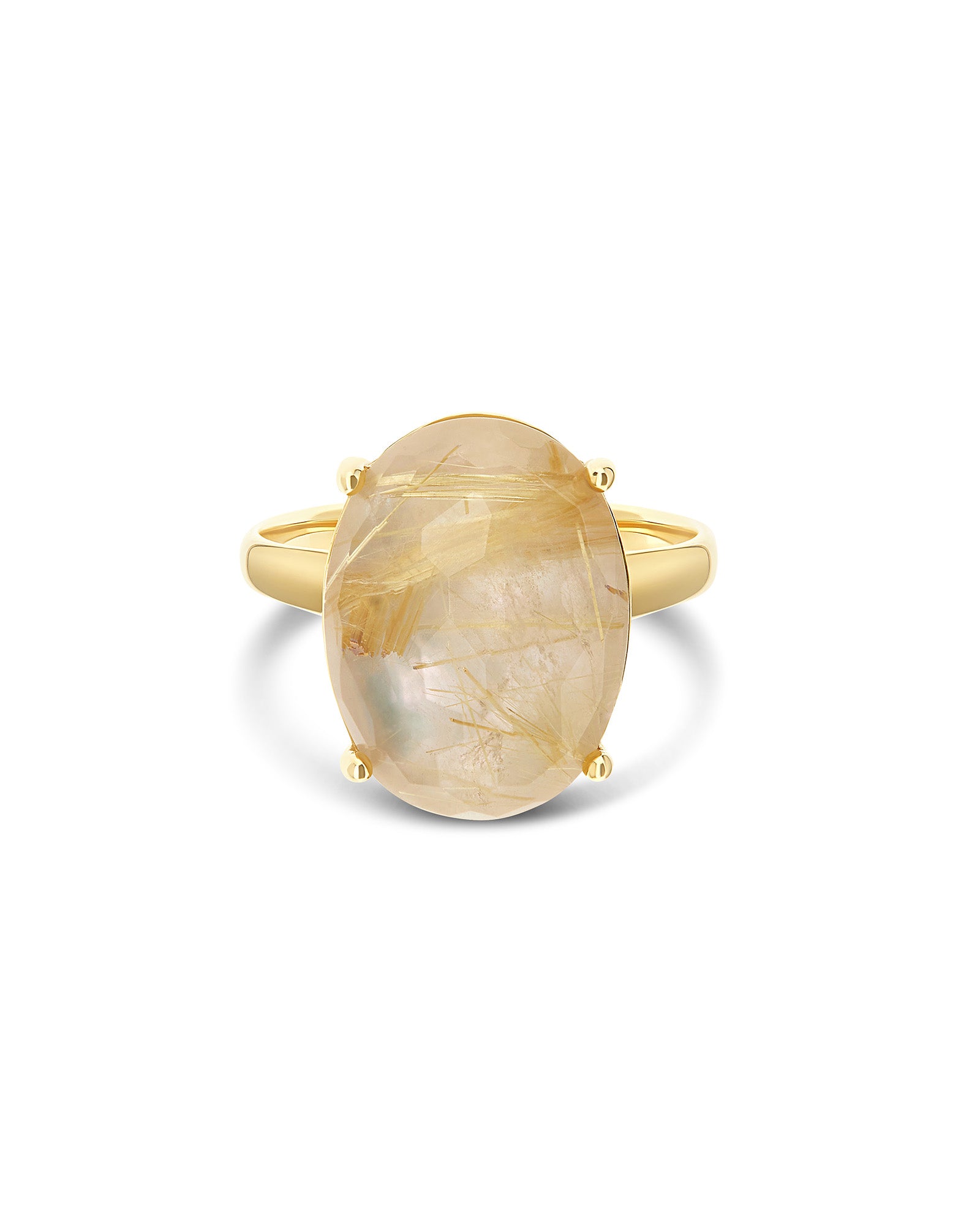"Ipanema Duna" ring in polished gold, with doublet in rutilated quartz and mother-of-pearl (large)