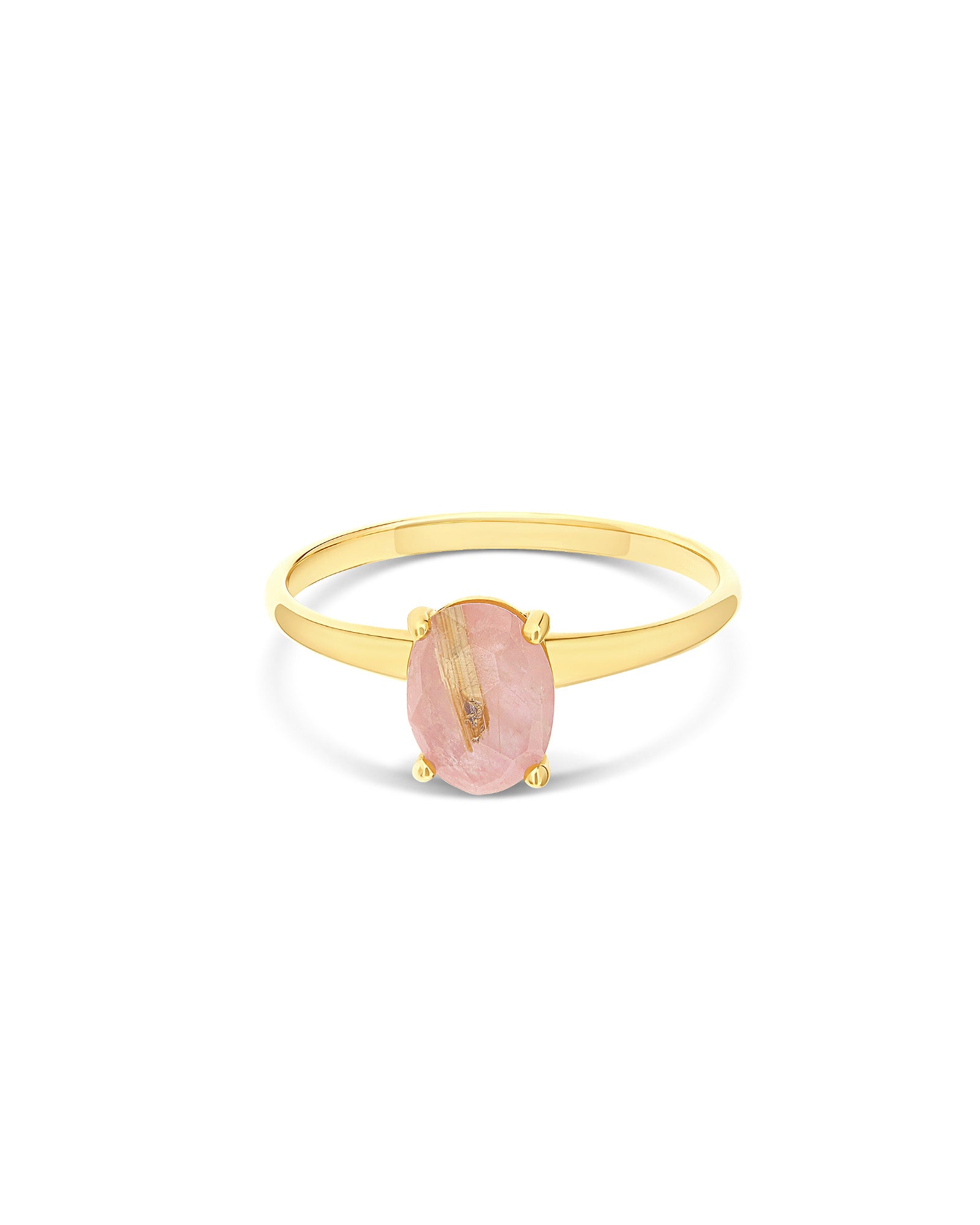 "Ipanema Sol" ring in polished gold, with triplet of rutilated quartz, mother-of-pearl and pink jade (small)