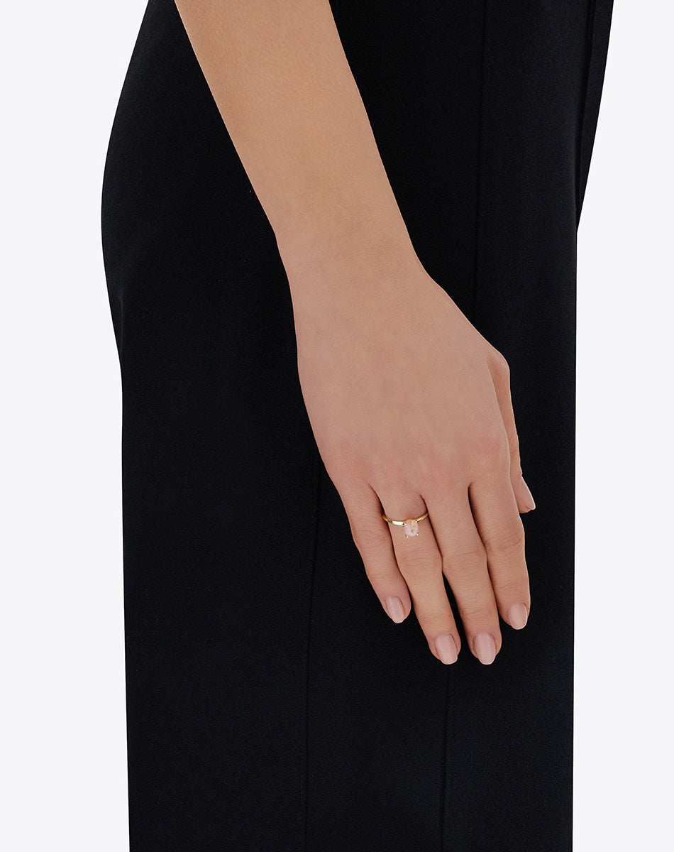 "Ipanema Sol" ring in polished gold, with triplet of rutilated quartz, mother-of-pearl and pink jade (small)