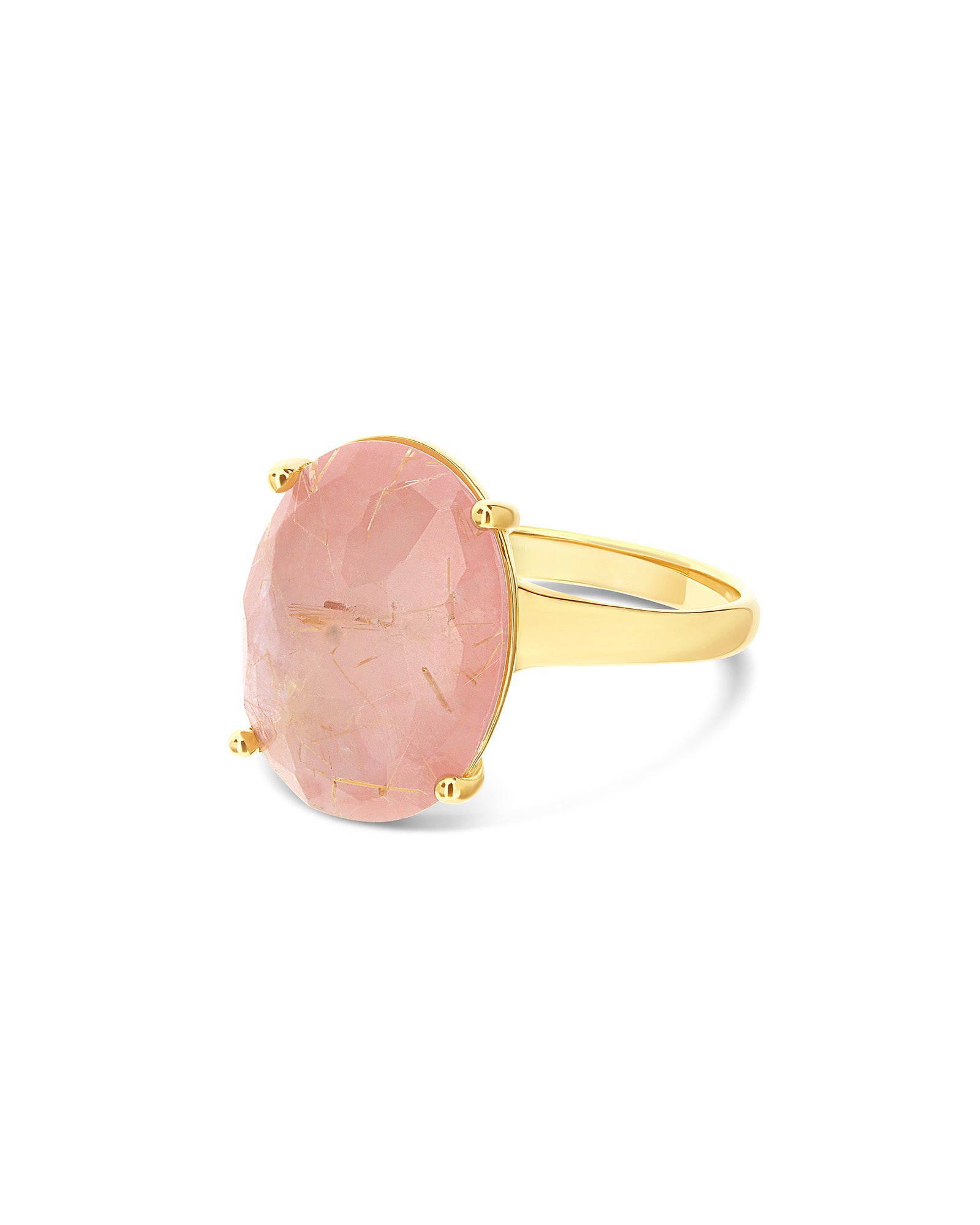 "Ipanema Sol" ring in polished gold, with triplet of rutilated quartz, mother-of-pearl and pink jade (large)