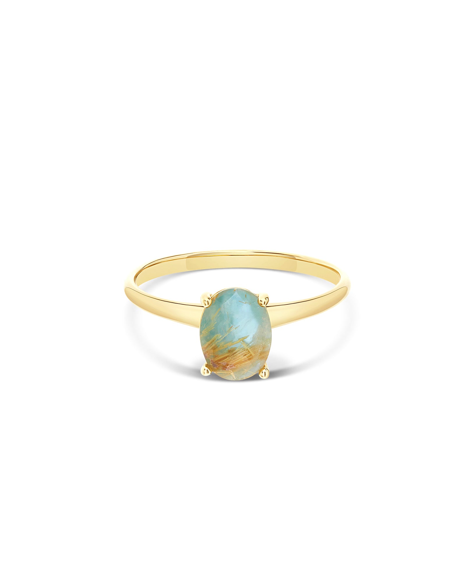 "Ipanema Maré" ring in polished gold, with doublet in rutilated quartz, mother-of-pearl and amazonite (small)
