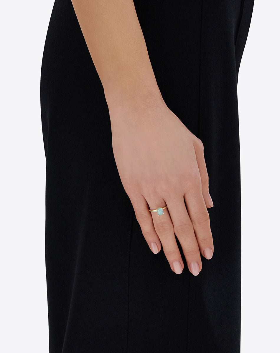 "Ipanema Maré" ring in polished gold, with doublet in rutilated quartz, mother-of-pearl and amazonite (small)