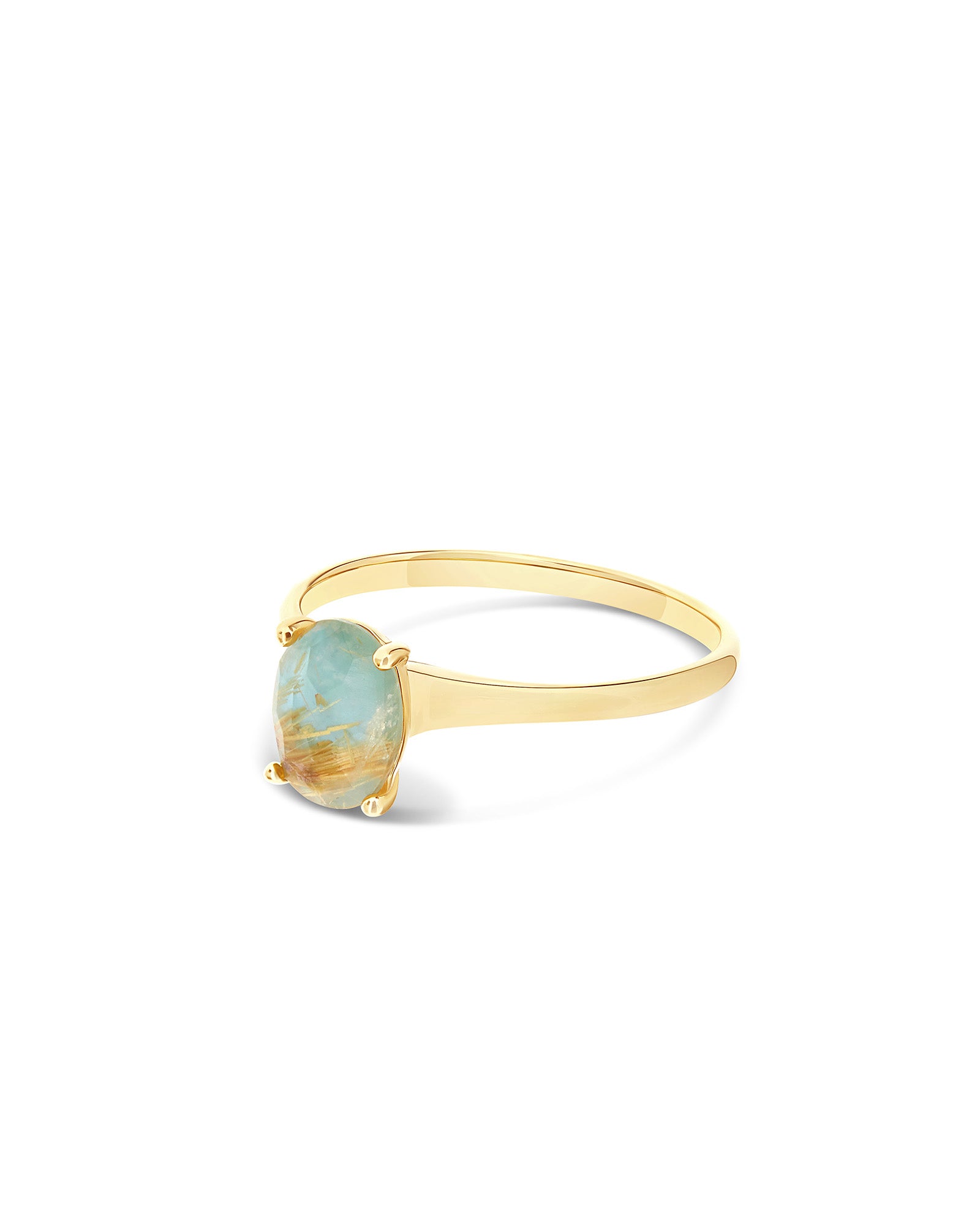"Ipanema Maré" ring in polished gold, with doublet in rutilated quartz, mother-of-pearl and amazonite (small)