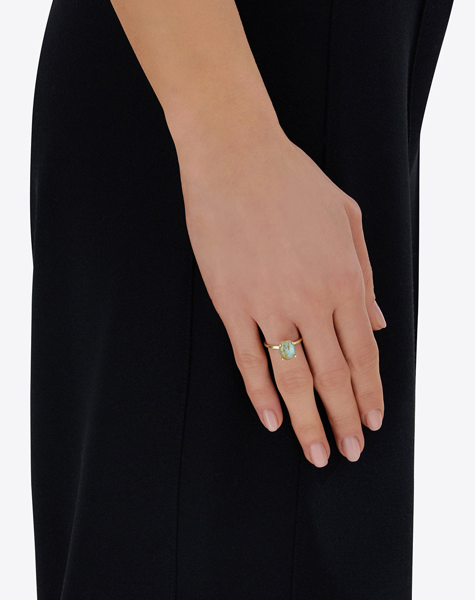 "Ipanema Maré" ring in polished gold, with doublet in rutilated quartz, mother-of-pearl and amazonite (medium)