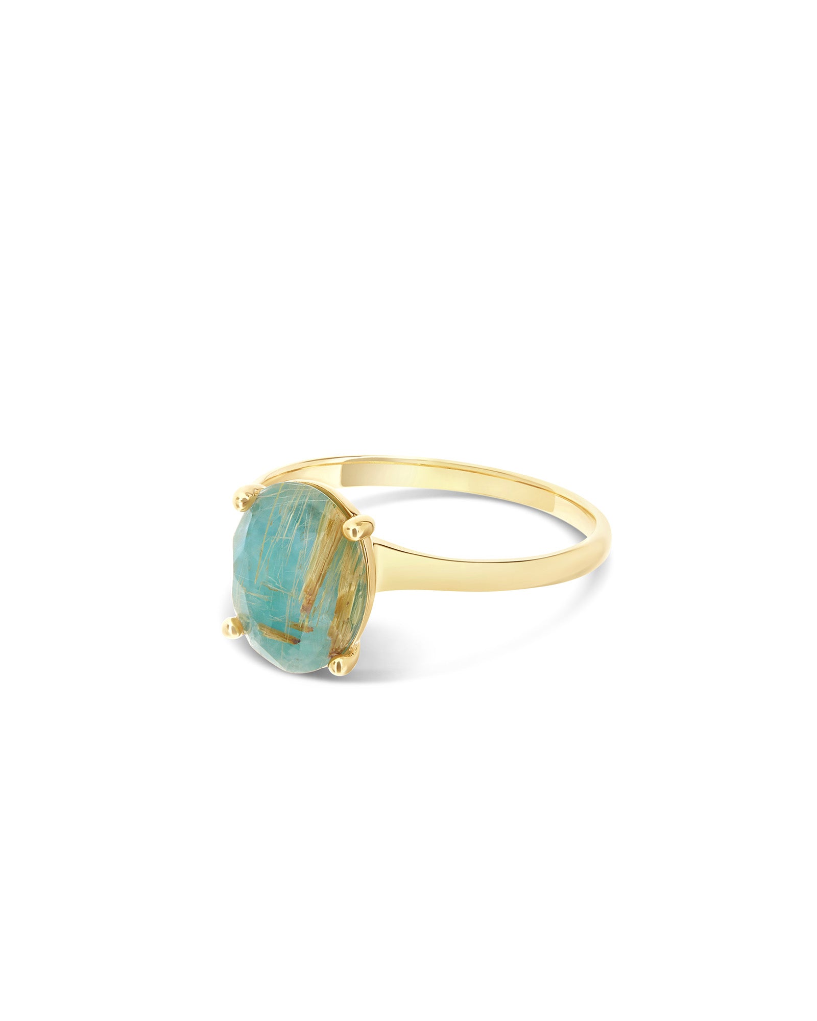 "Ipanema Maré" ring in polished gold, with doublet in rutilated quartz, mother-of-pearl and amazonite (medium)