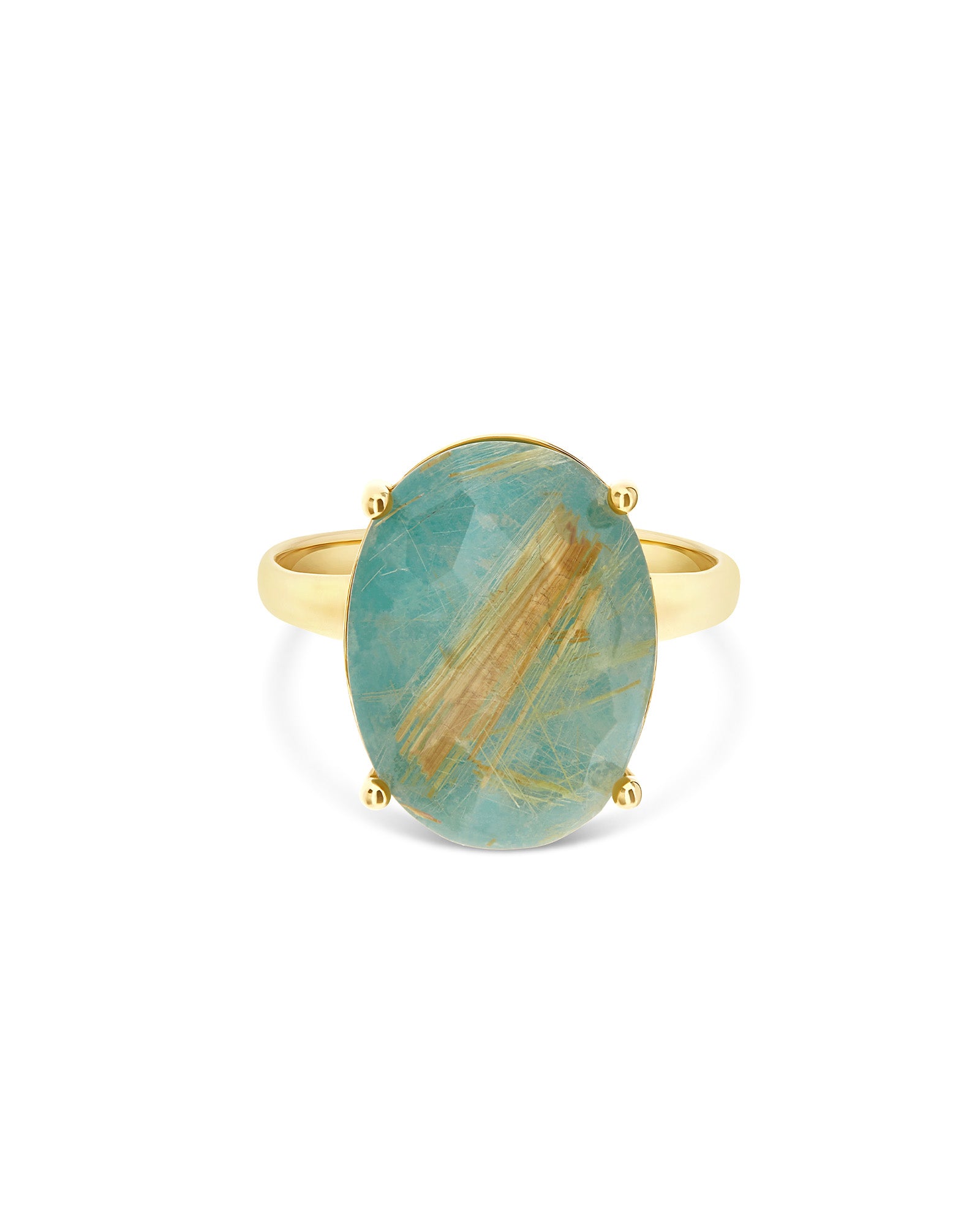 "Ipanema Maré" ring in polished gold, with doublet in rutilated quartz, mother-of-pearl and amazonite (large)