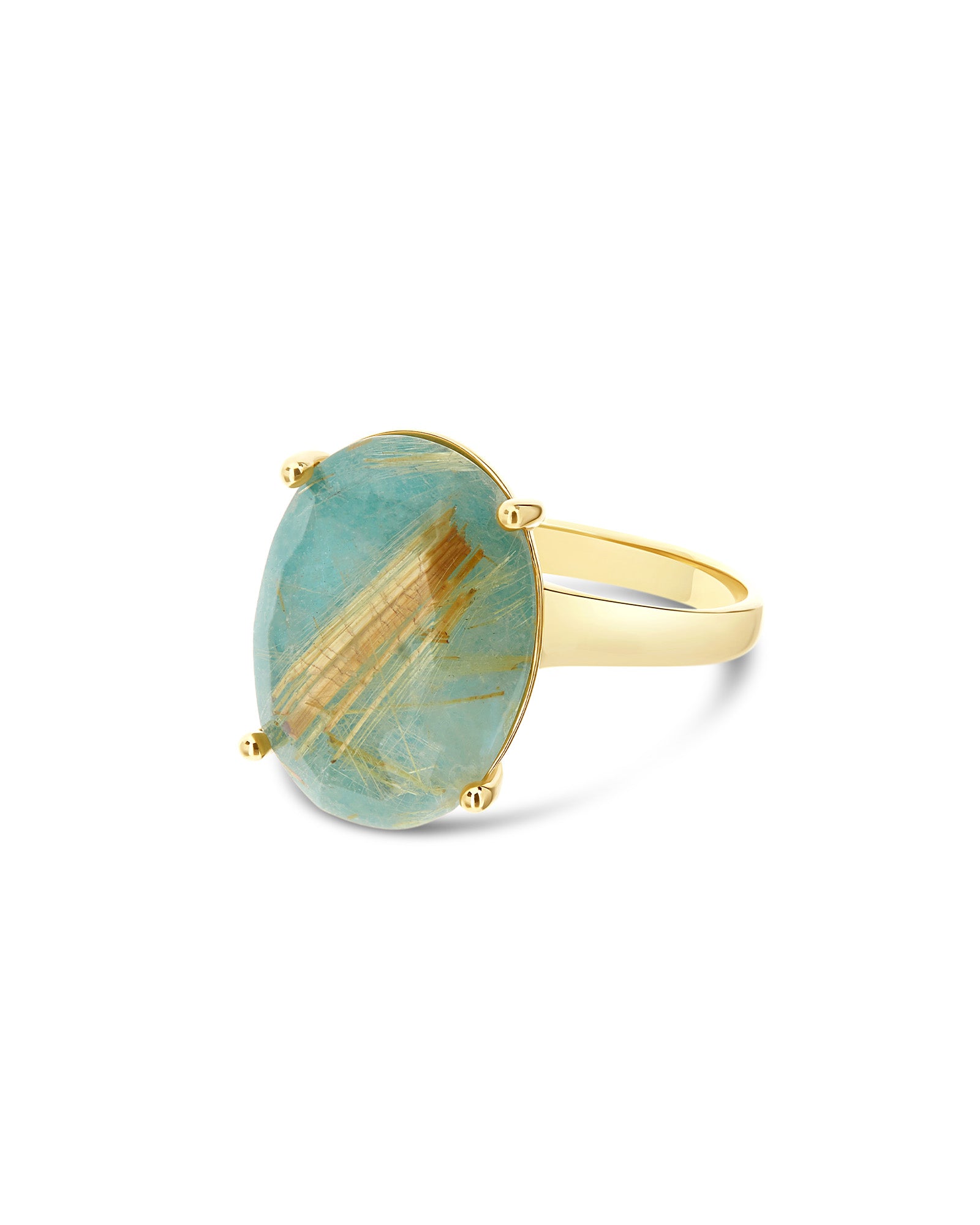 "Ipanema Maré" ring in polished gold, with doublet in rutilated quartz, mother-of-pearl and amazonite (large)