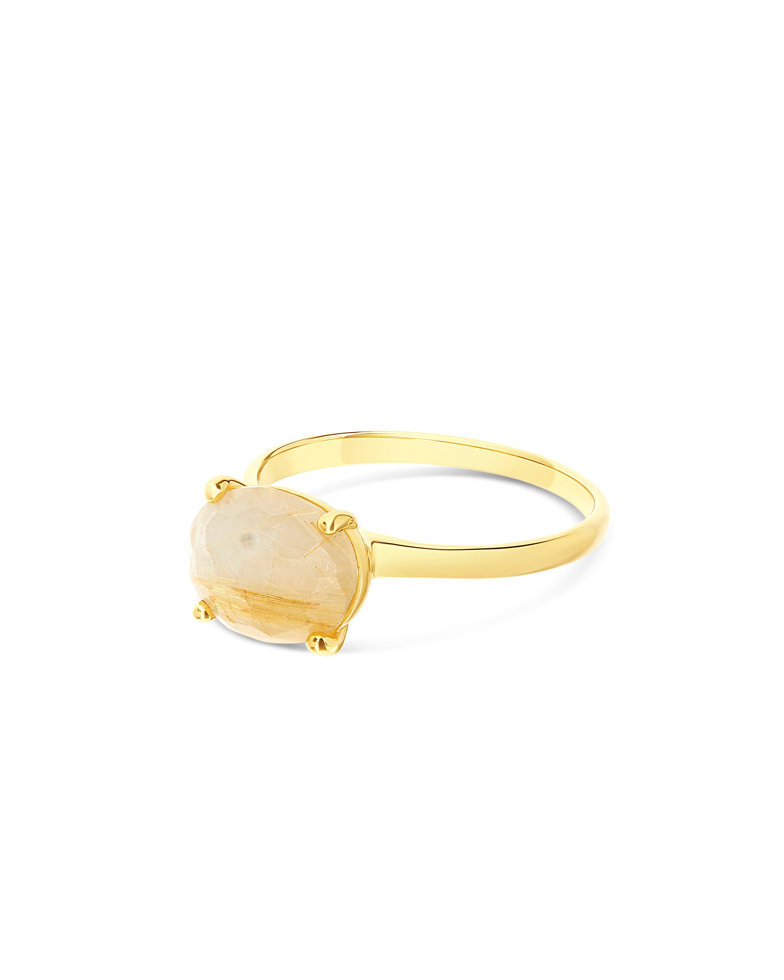 "Ipanema Duna" ring in polished gold, with doublet in rutilated quartz and mother-of-pearl (medium)