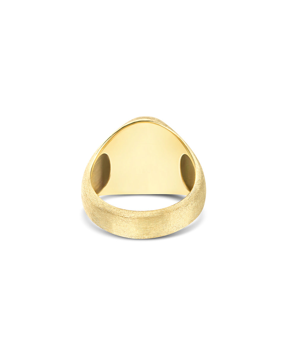 Anice “Muse” signet ring in engraved gold, amazonite and rock crystal (small)