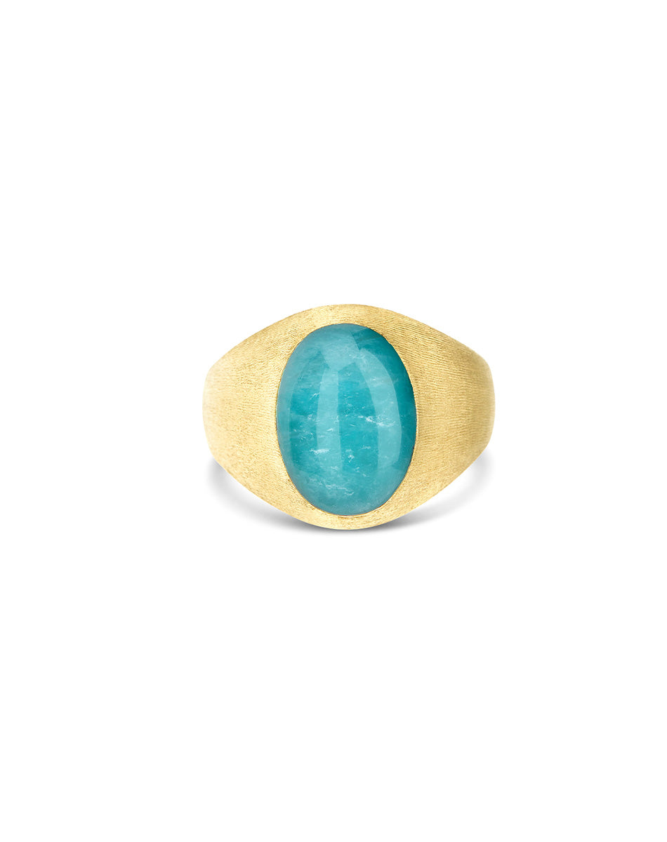 Anice “Muse” signet ring in engraved gold, amazonite and rock crystal (small)