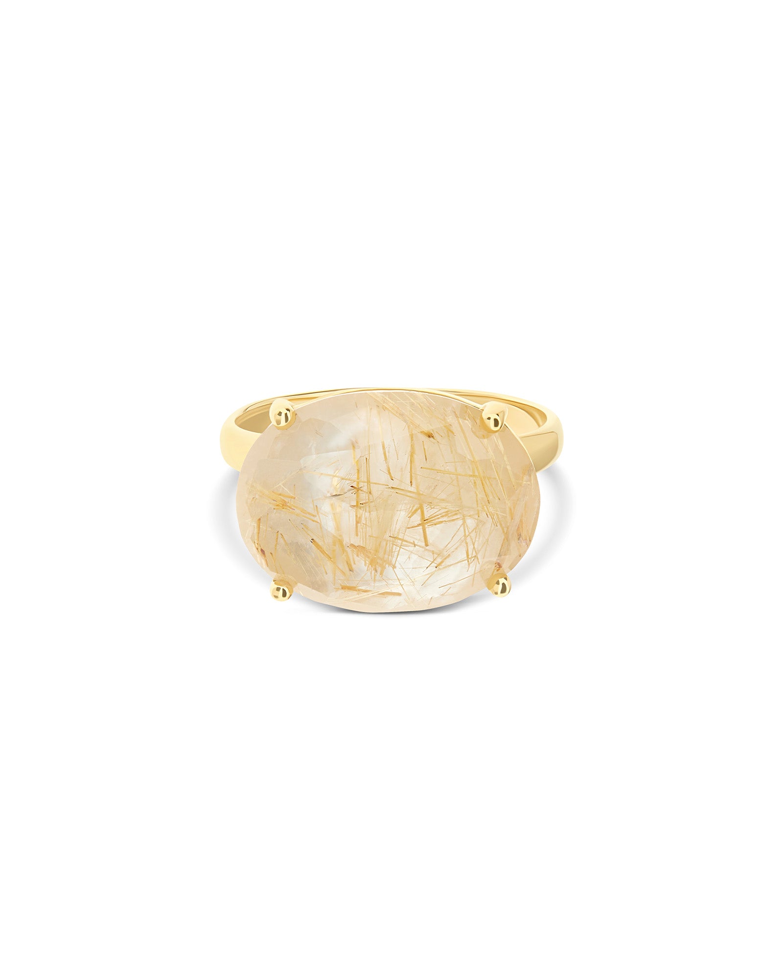 "Ipanema Duna" ring in polished gold, with doublet in rutilated quartz and mother-of-pearl (large)