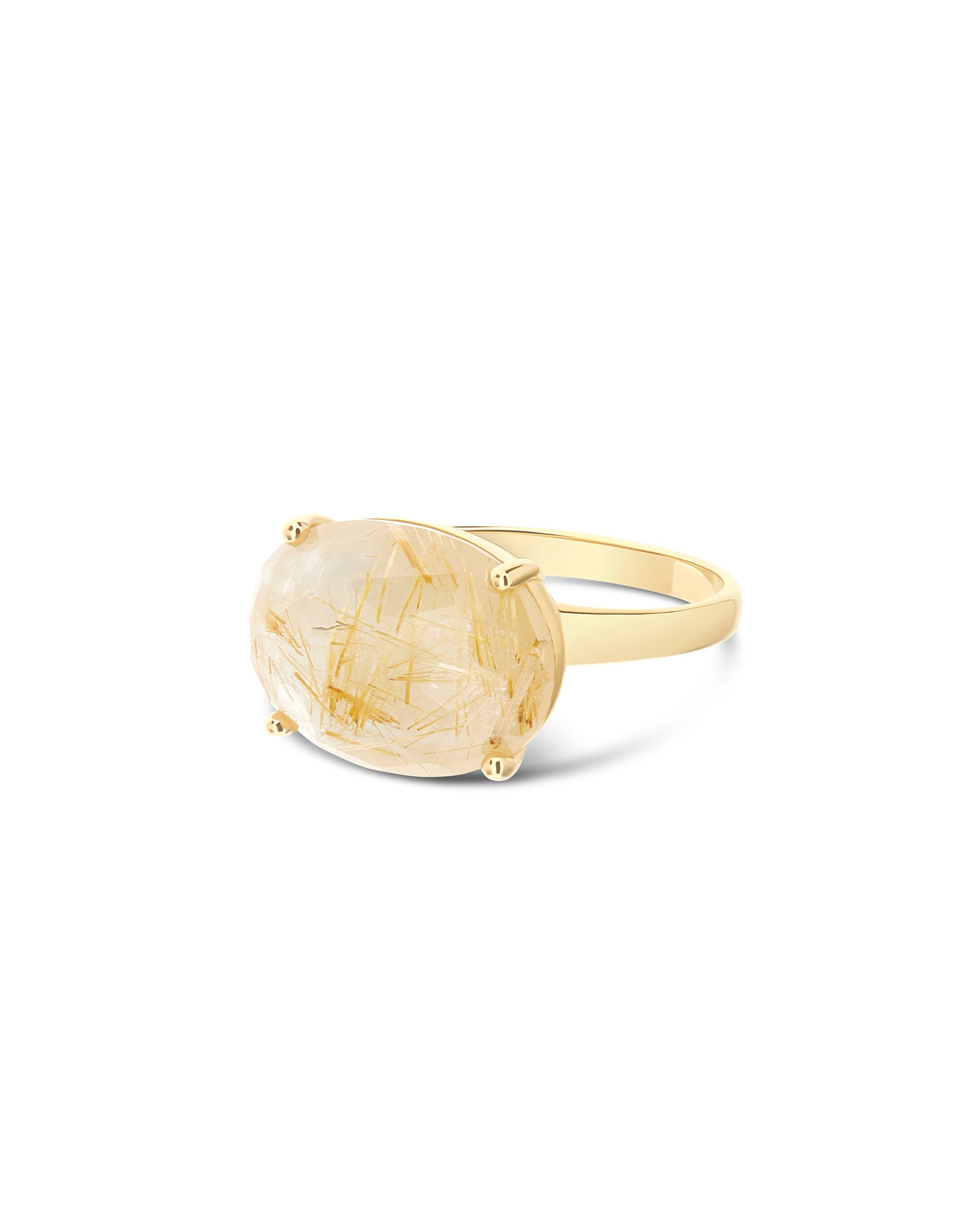 "Ipanema Duna" ring in polished gold, with doublet in rutilated quartz and mother-of-pearl (large)