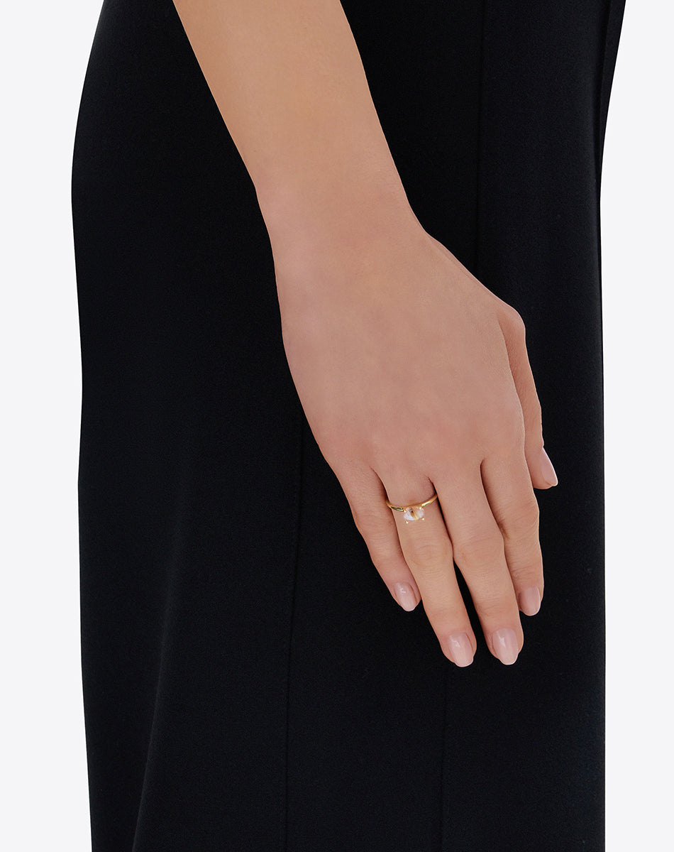 "Ipanema Sol" ring in polished gold, with doublet in rutilated quartz, mother-of-pearl and pink jade (small)
