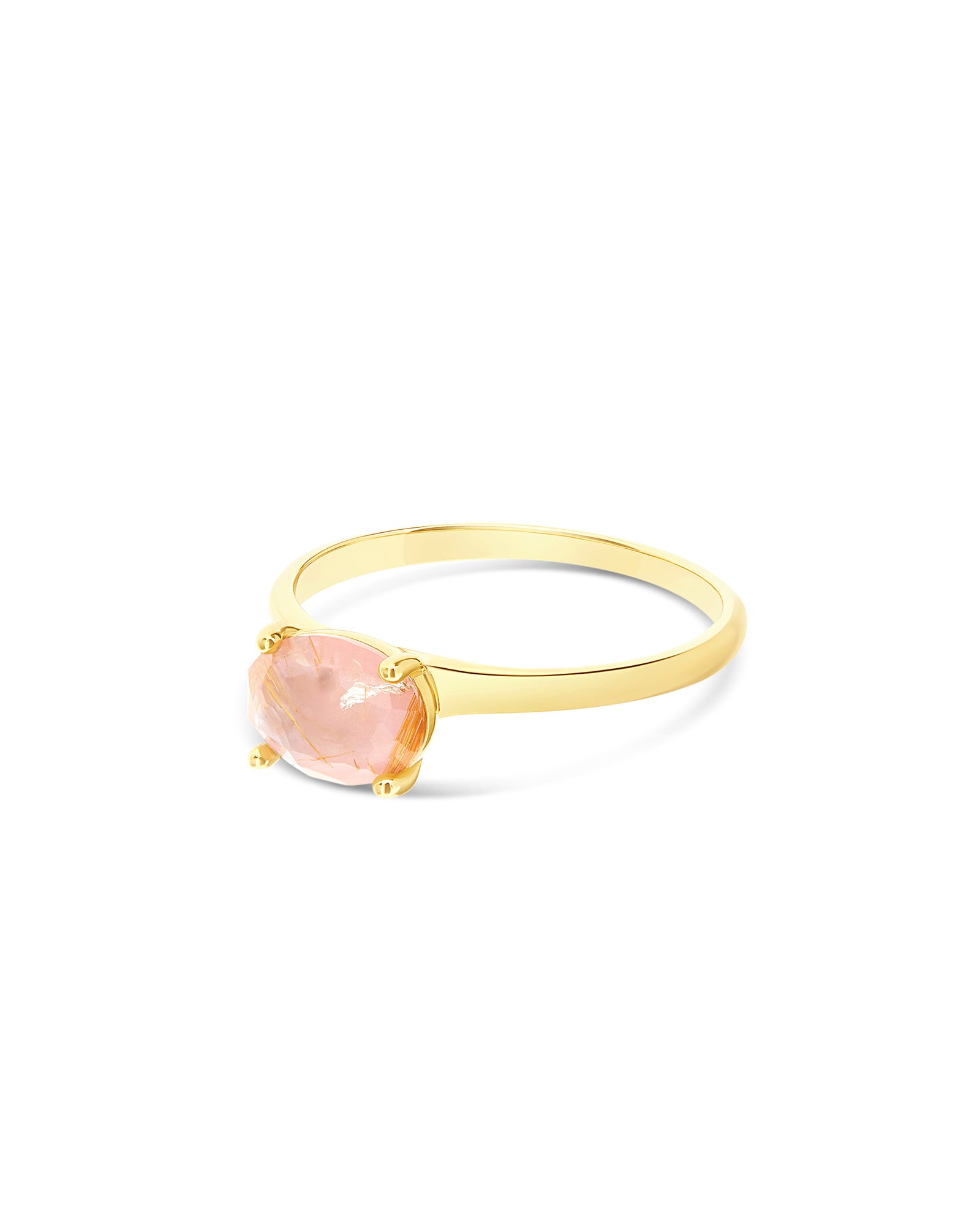 "Ipanema Sol" ring in polished gold, with doublet in rutilated quartz, mother-of-pearl and pink jade (small)