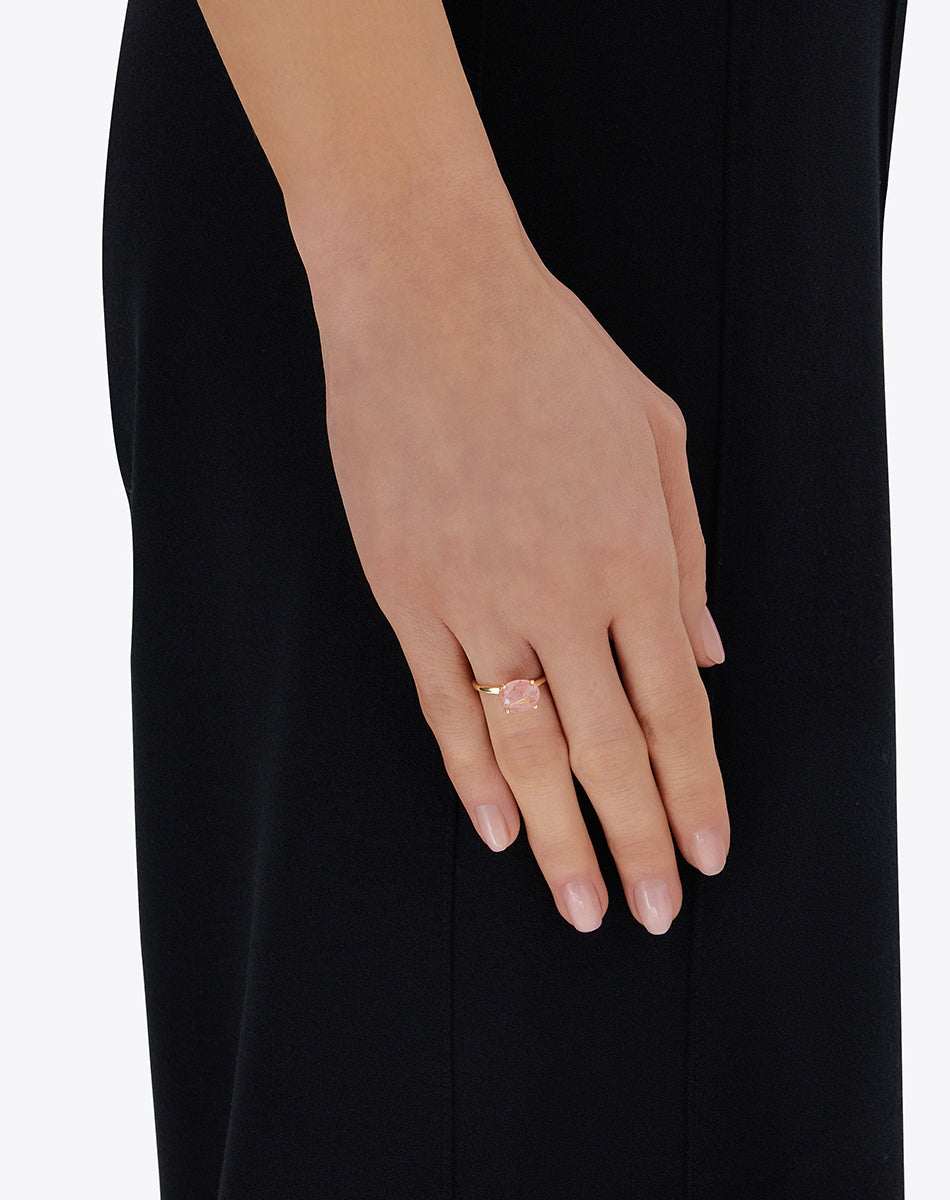 "Ipanema Sol" ring in polished gold, with doublet in rutilated quartz, mother-of-pearl and pink jade (medium)