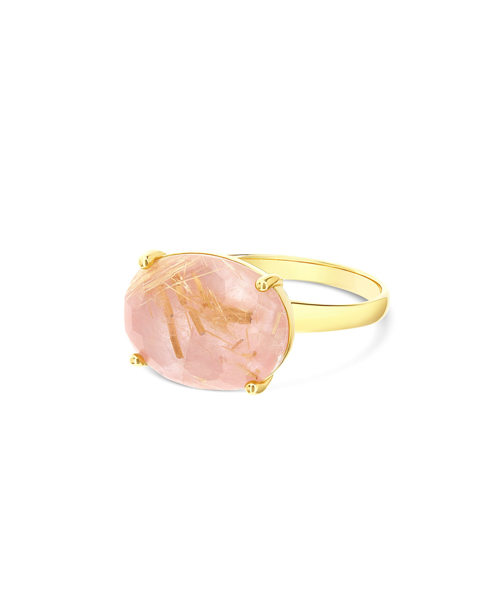 "Ipanema Sol" ring in polished gold, with doublet in rutilated quartz, mother-of-pearl and pink jade (large)