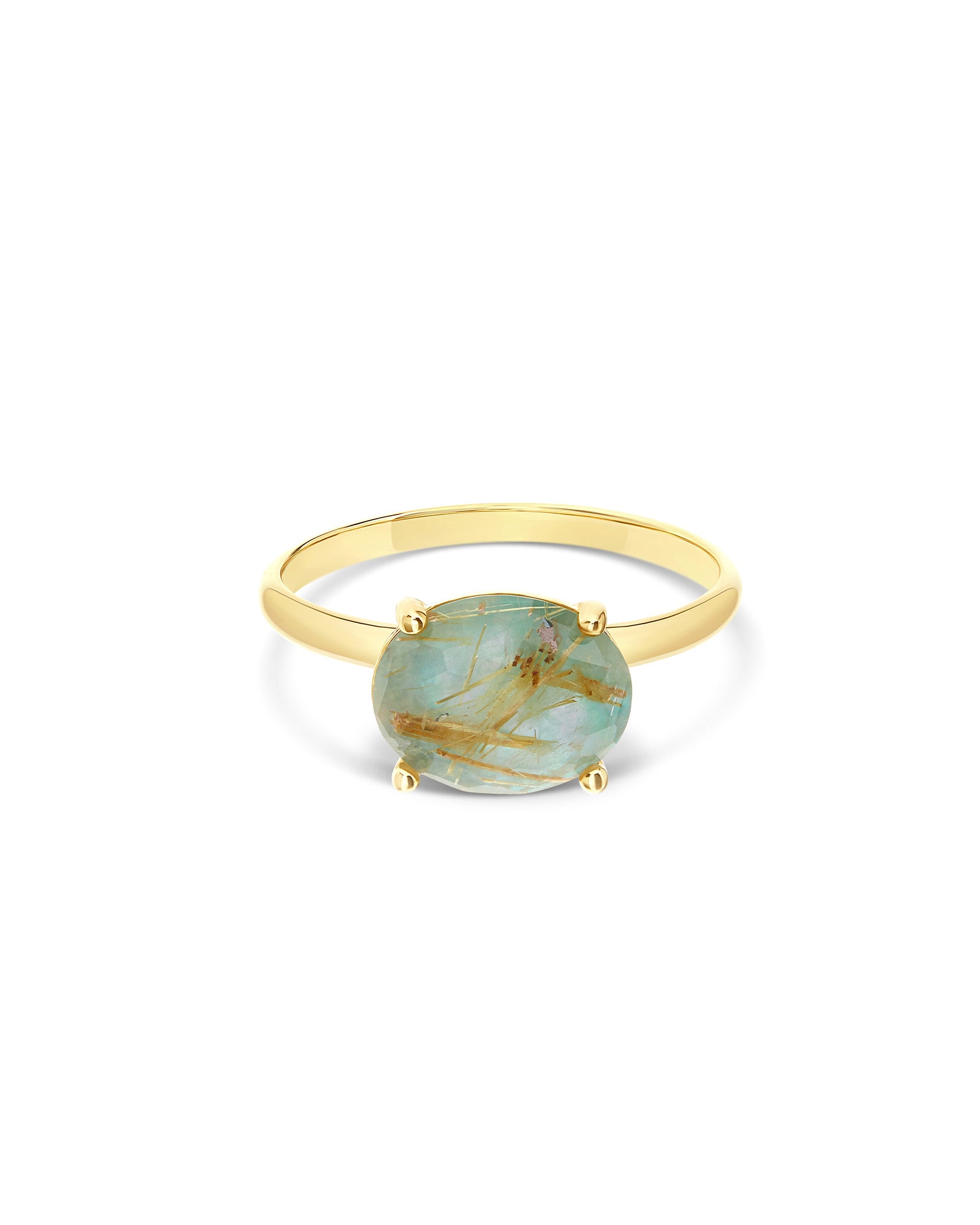 "Ipanema Maré" ring in polished gold, with doublet in rutilated quartz, mother-of-pearl and amazonite (medium)