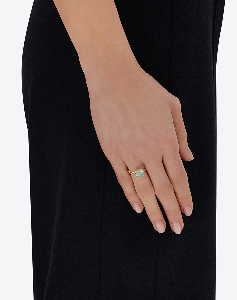 "Ipanema Maré" ring in polished gold, with doublet in rutilated quartz, mother-of-pearl and amazonite (medium)