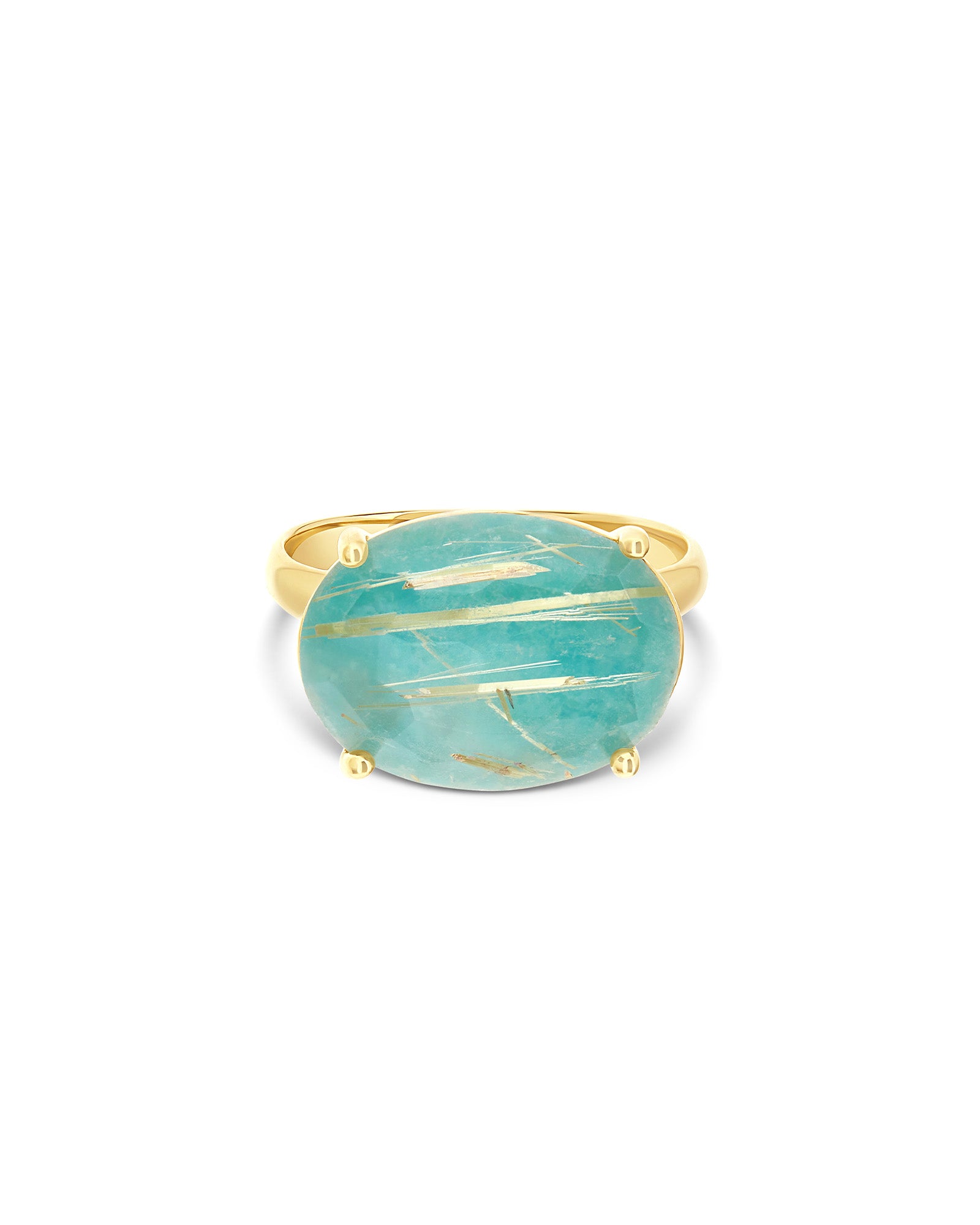 "Ipanema Maré" ring in polished gold, with triplet in rutilated quartz, mother-of-pearl and amazonite (large)