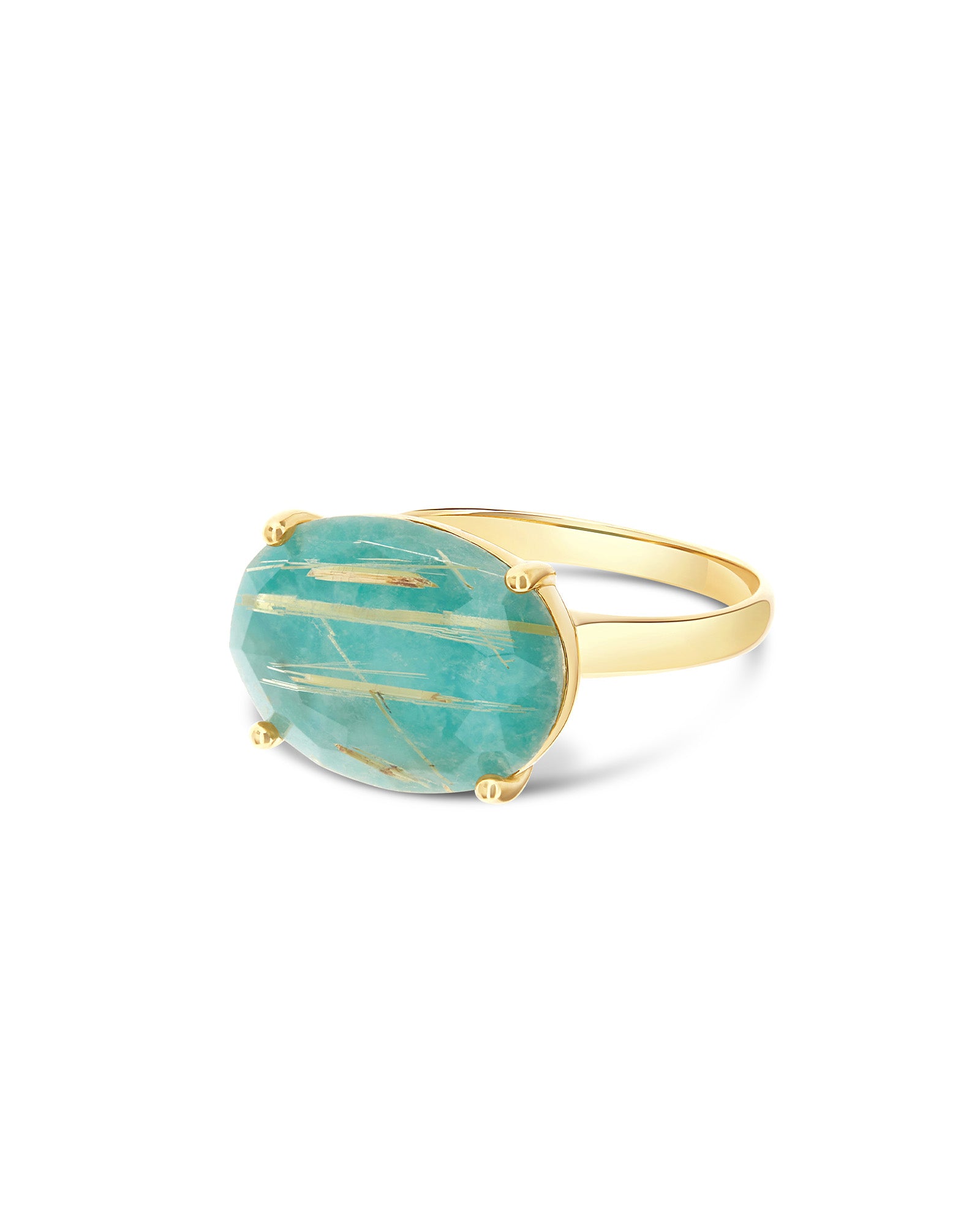 "Ipanema Maré" ring in polished gold, with triplet in rutilated quartz, mother-of-pearl and amazonite (large)