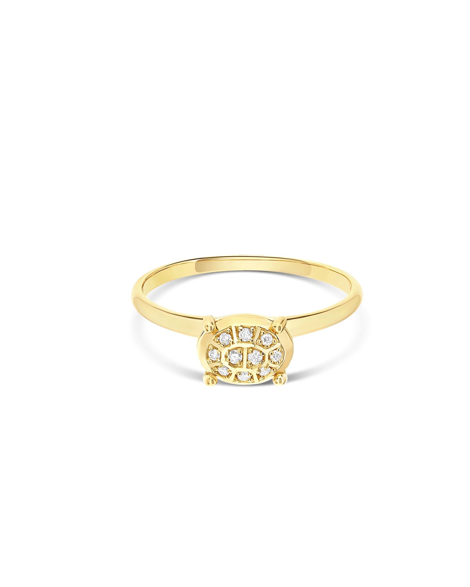 "Ipanema" solitaire ring in polished gold with diamond details (small)
