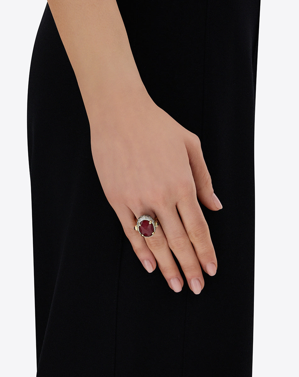 "Reverse" Gold, Diamonds, Rubies and Rock Crystal Double-face ring (LARGE)