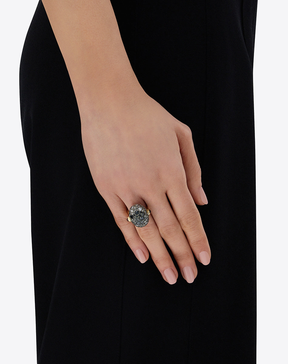 "Reverse" Gold, Diamonds, Rubies and Rock Crystal Double-face ring (LARGE)