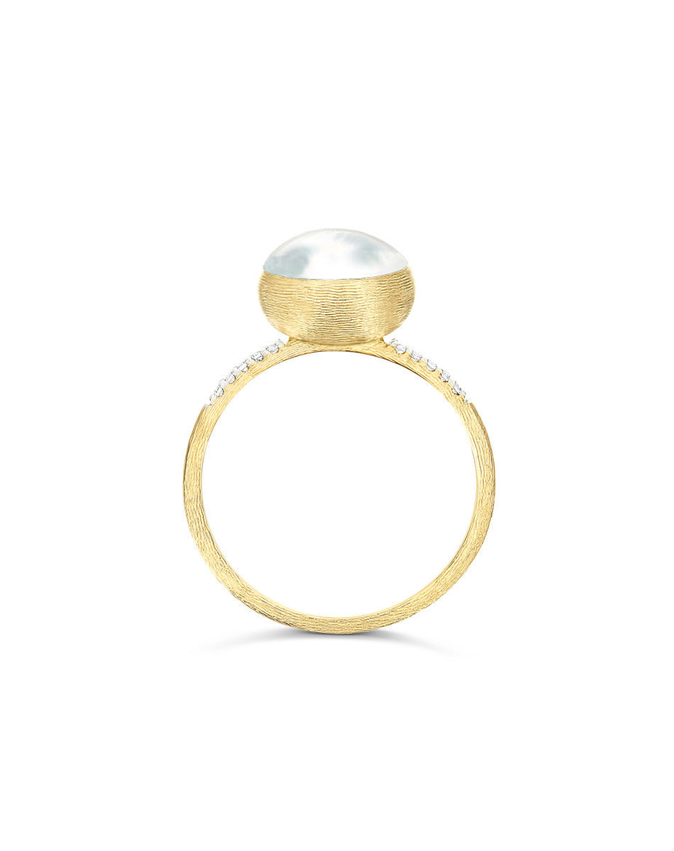 Dolcevita “Boules” ring in engraved gold, diamonds, mother-of-pearl and rock crystal (small)