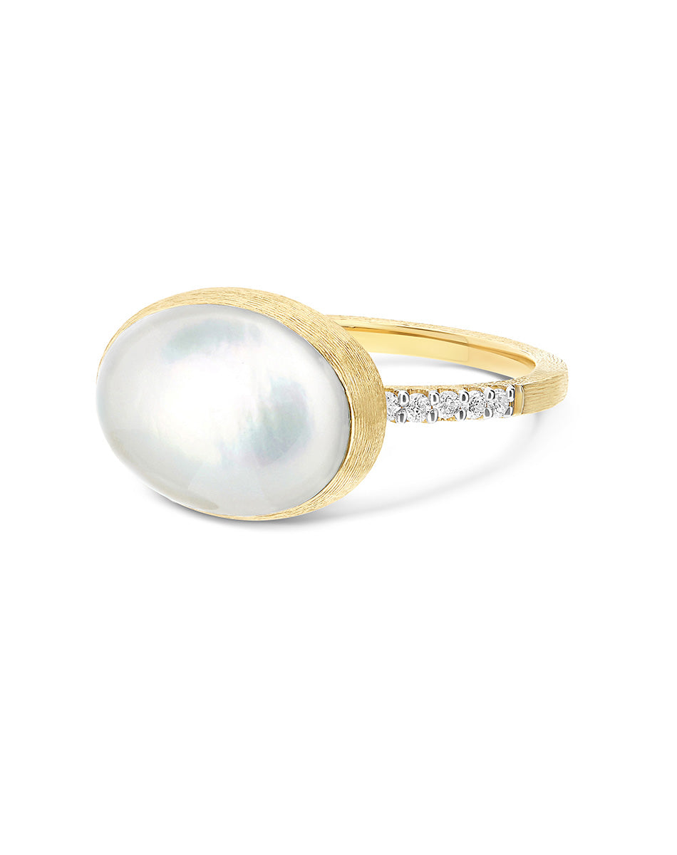 Dolcevita “Boules” ring in engraved gold, diamond, mother-of-pearl and rock crystal (medium)