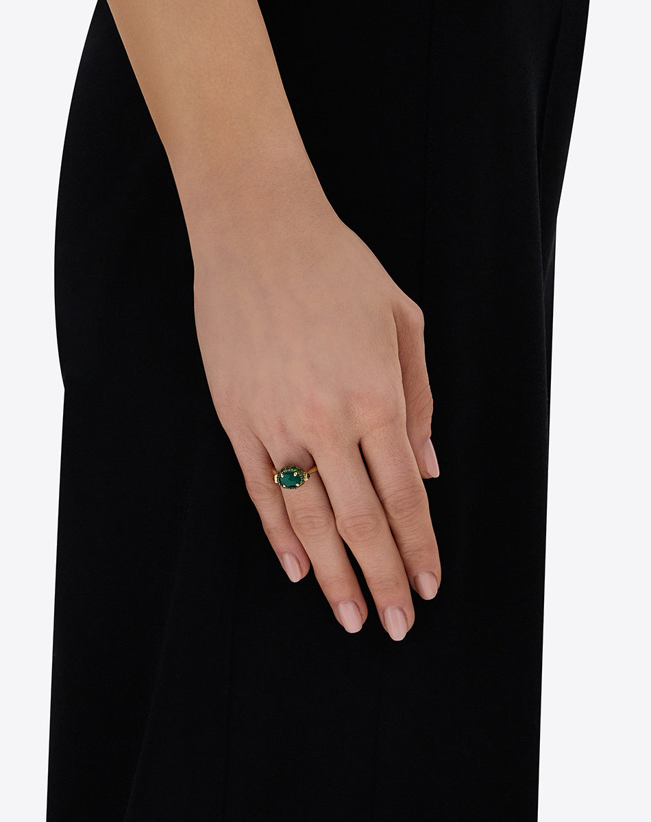 "Reverse" Gold, Sapphire, Tsavorite, Amethyst, Green Labradorite and Rock Crystal Double-face Ring (SMALL)