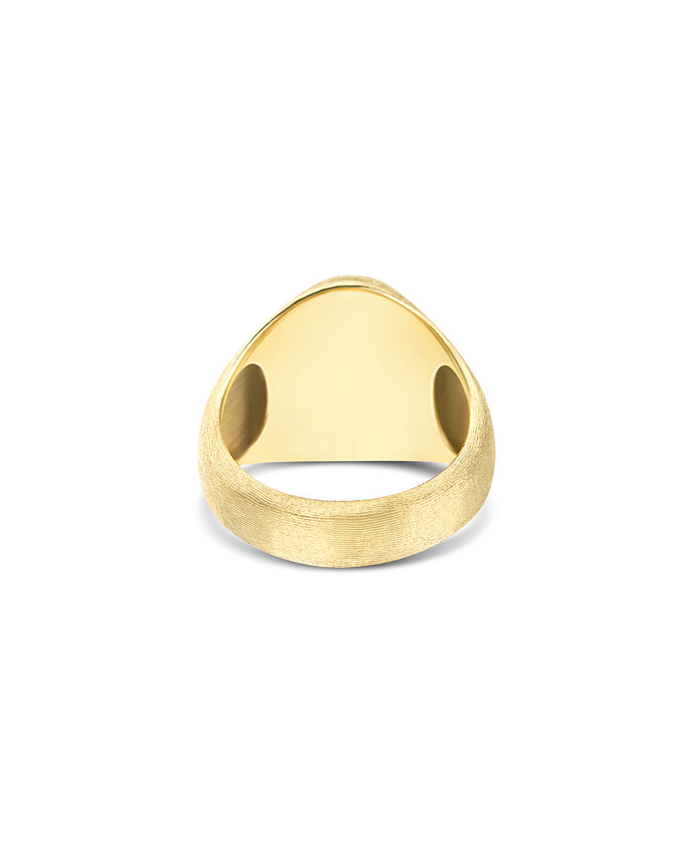 “Muse” signet ring in engraved gold and pavé diamonds (small)