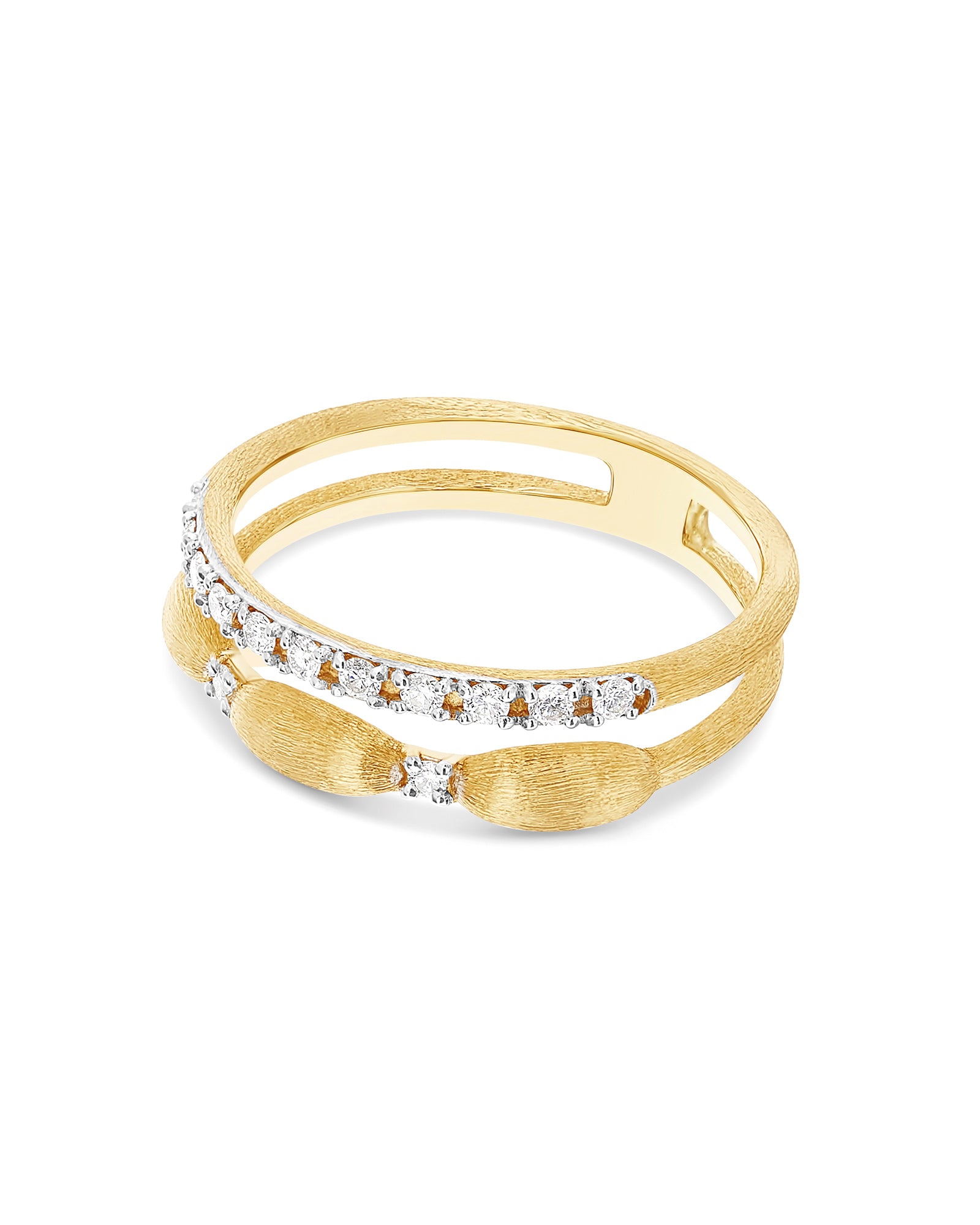 "Élite" Irregular Gold boules and diamonds double-band Ring