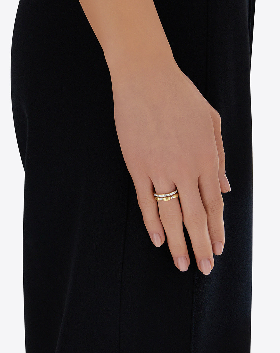 "Élite" Irregular Gold boules and diamonds double-band Ring