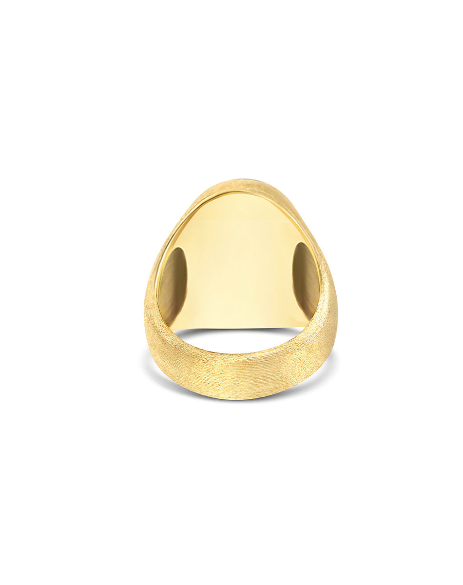 “Muse” signet ring in engraved gold and pavé diamonds (large)