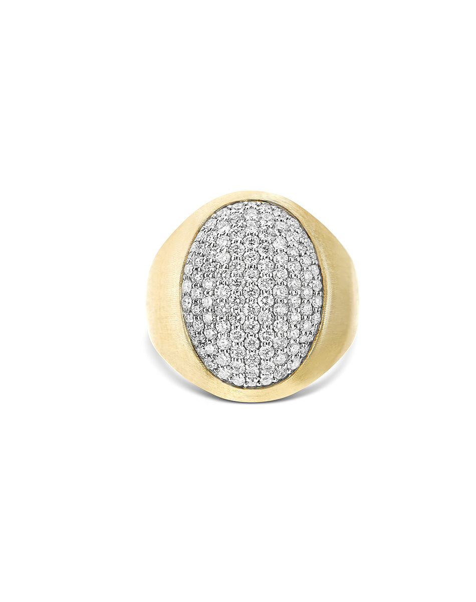 “Muse” signet ring in engraved gold and pavé diamonds (large)