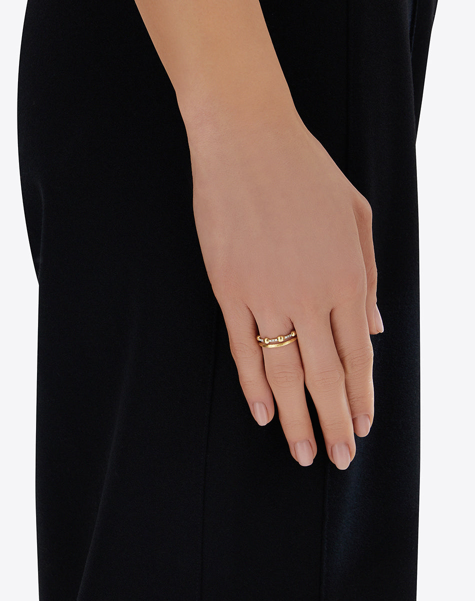 "Élite" Gold boules and diamonds bars double-band Ring