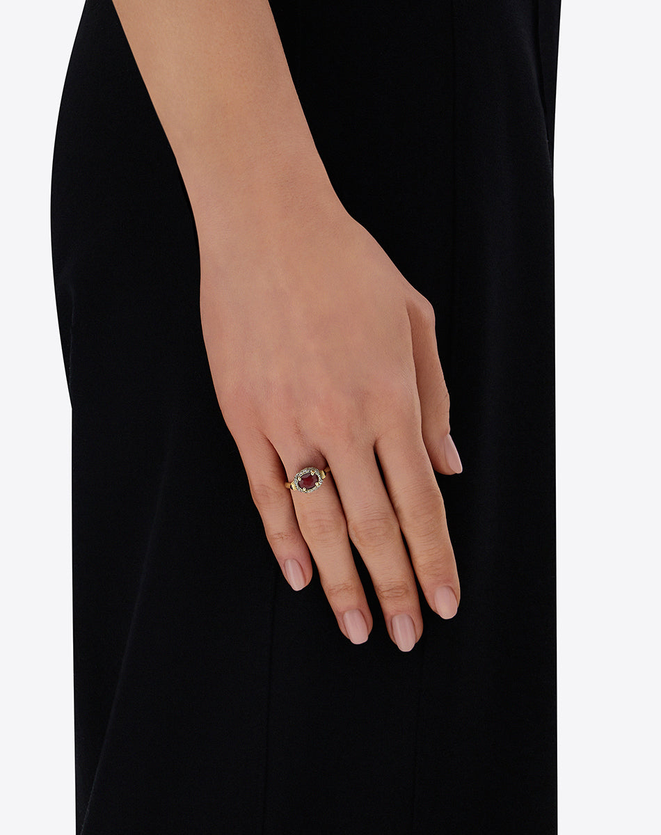 "Reverse" Gold, Diamonds, Rubies and Rock Crystal Double-face ring (SMALL)