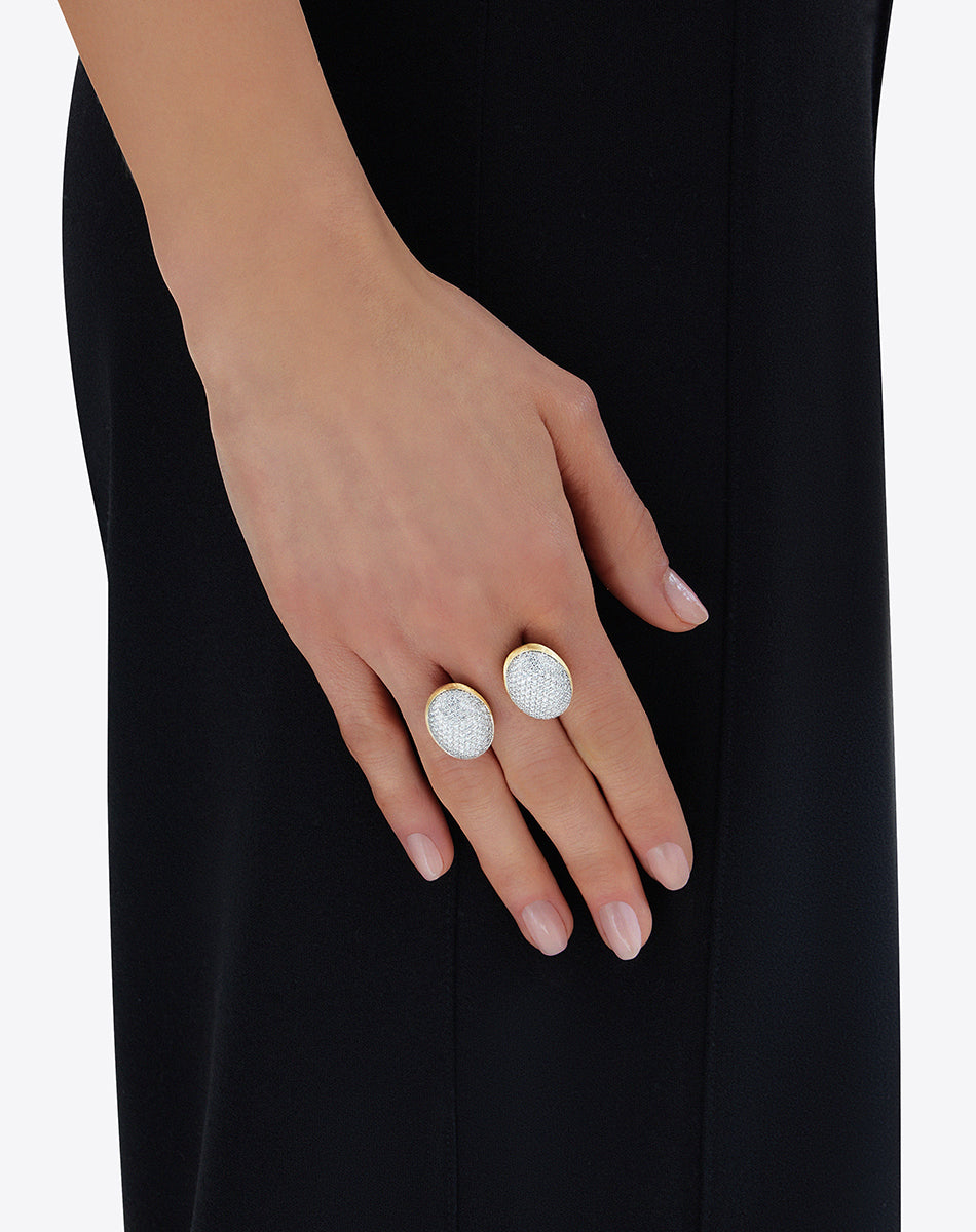 "Bubble" Statement Ring with two gold and diamonds boules (LARGE)