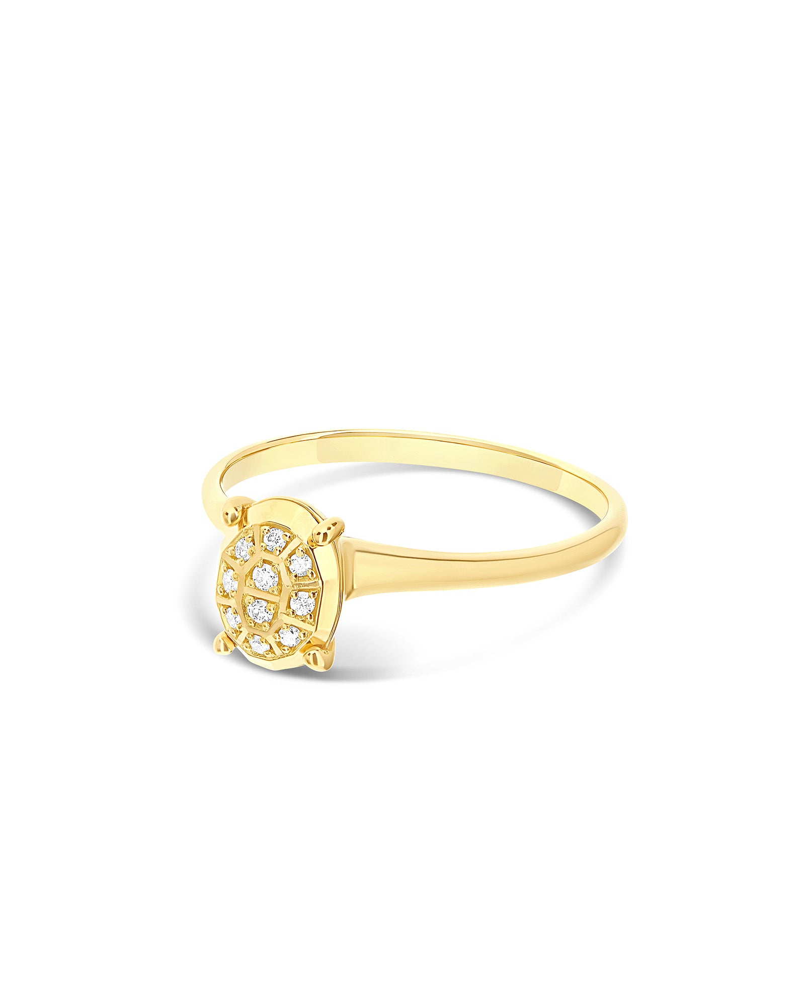 "Ipanema" solitaire ring in polished gold with diamond details (small)