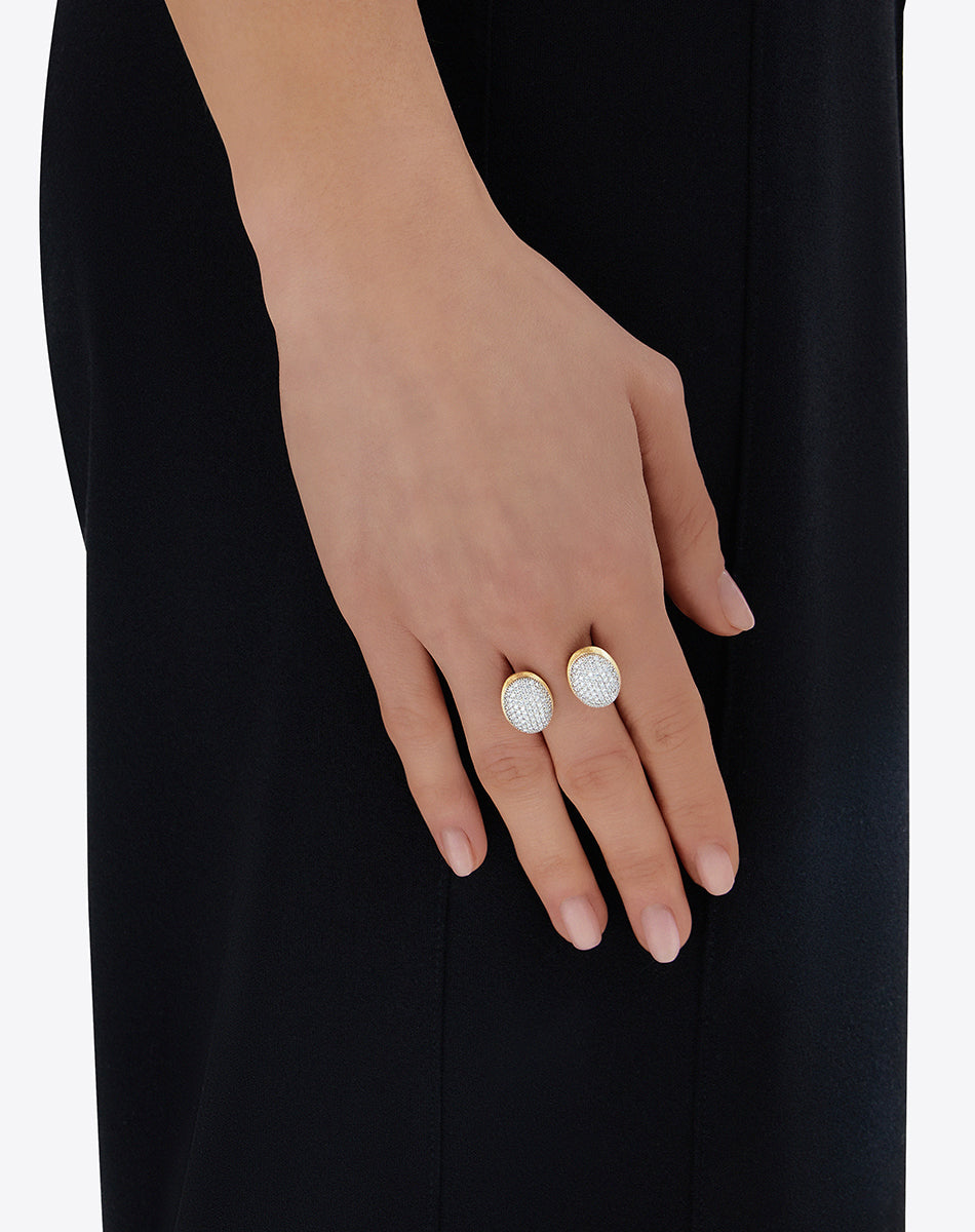 "Bubble" Statement Ring with two gold and diamonds boules (SMALL)