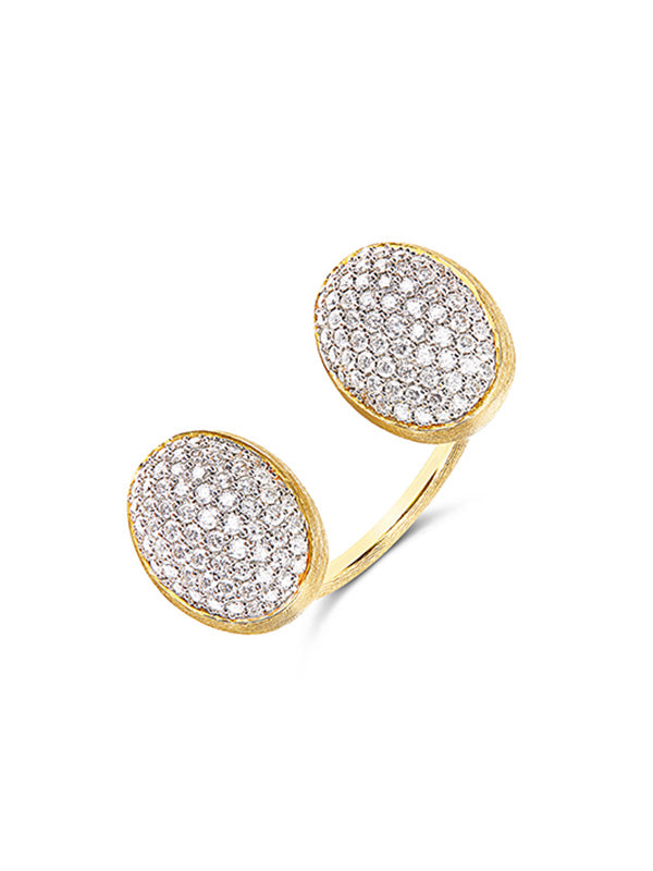 "Bubble" Statement Ring with two gold and diamonds boules (SMALL)