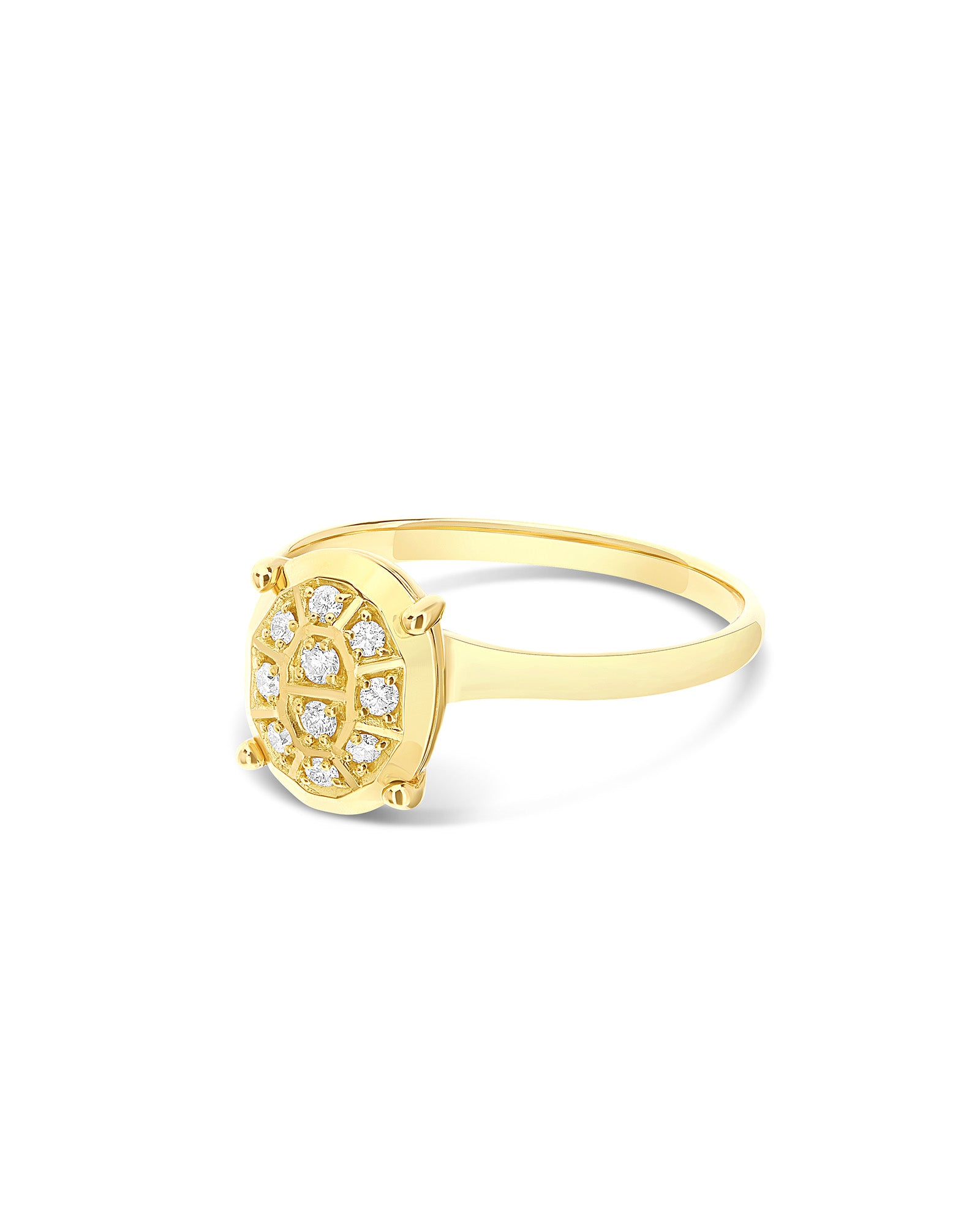 "Ipanema" solitaire ring in polished gold with diamond details (medium)