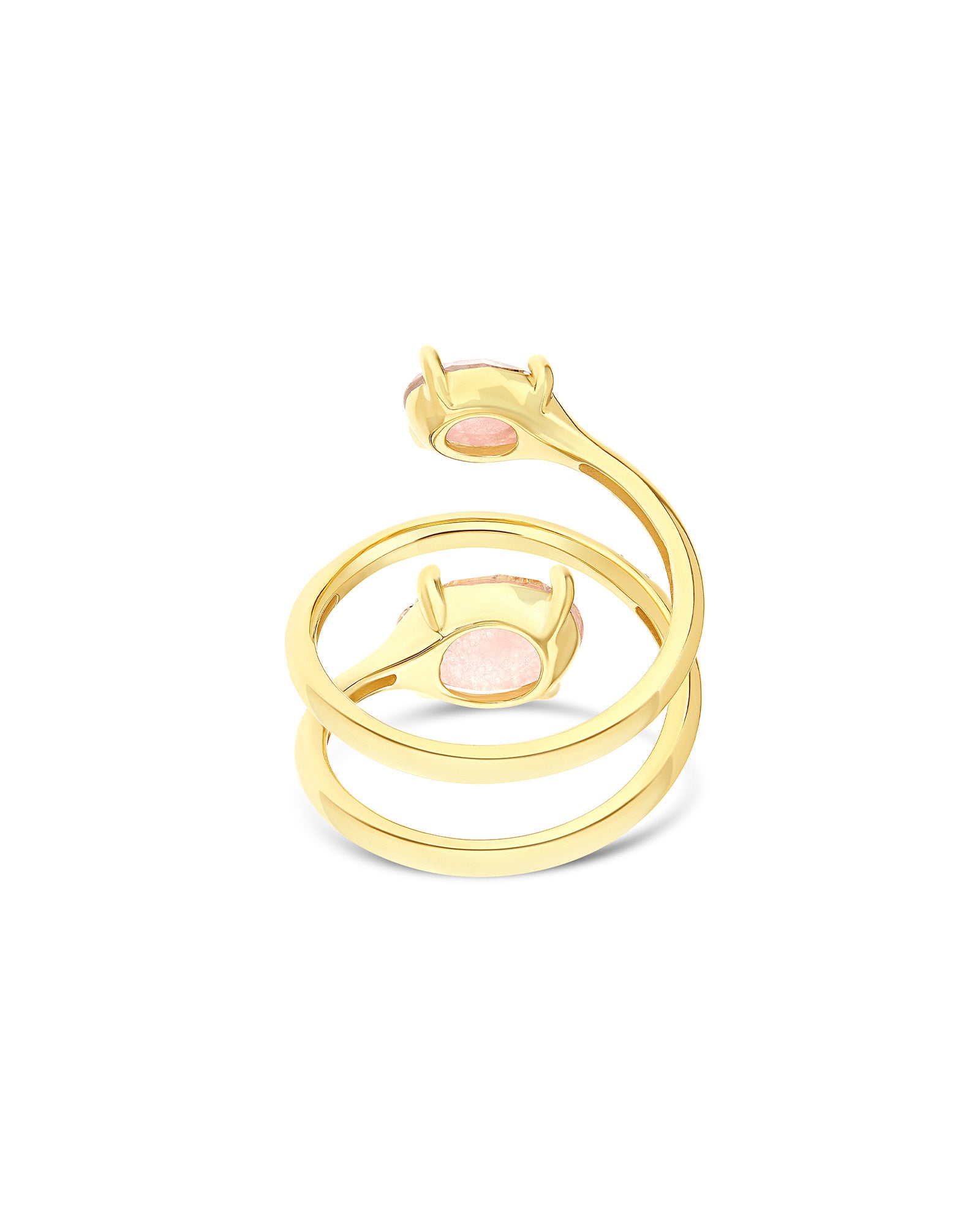 "Ipanema Sol" bypass ring in polished gold, with triplet of rutilated quartz, mother-of-pearl, pink jade and diamonds