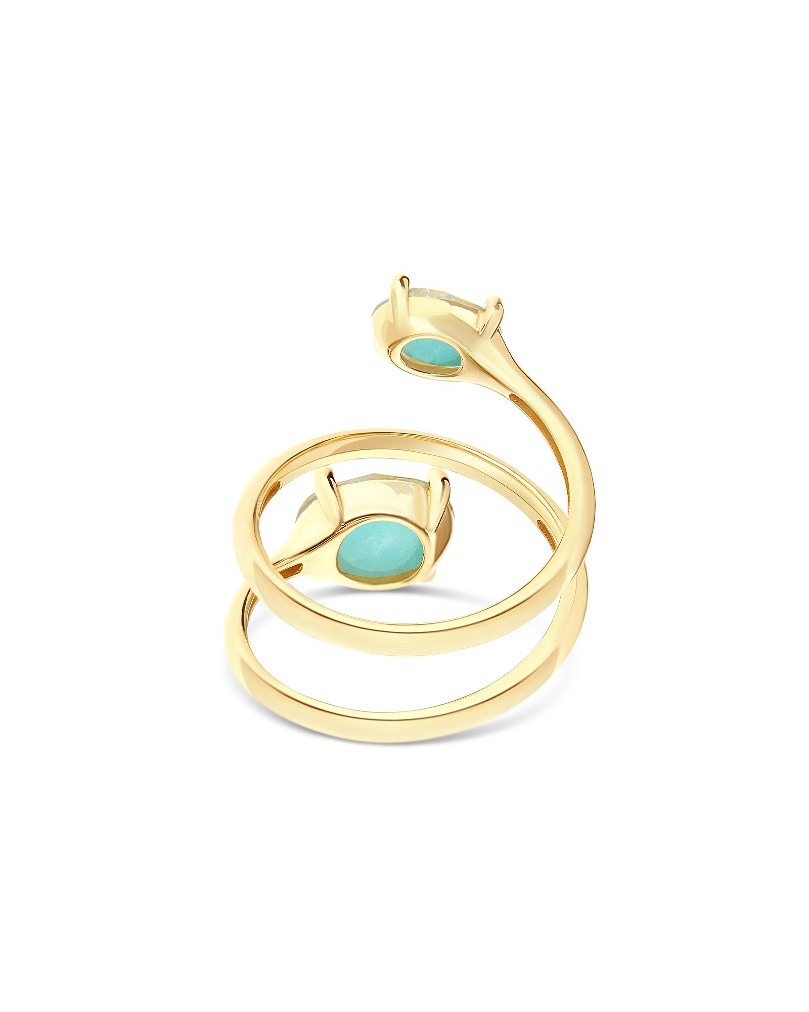 "Ipanema Maré" bypass ring in polished gold, with triplet of rutilated quartz, mother-of-pearl, amazonite and diamonds