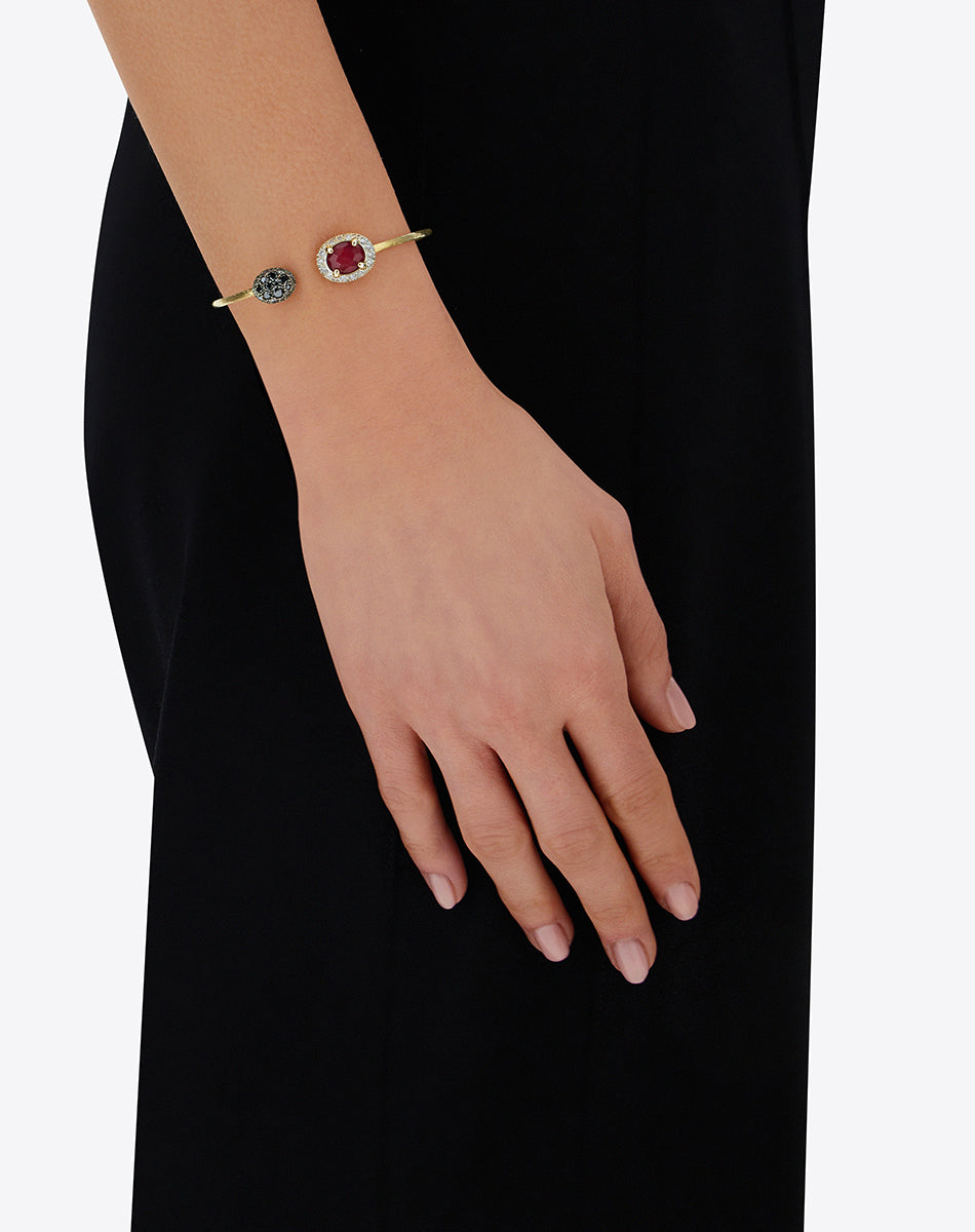 "Reverse" Gold, Ruby and Diamonds Bangle