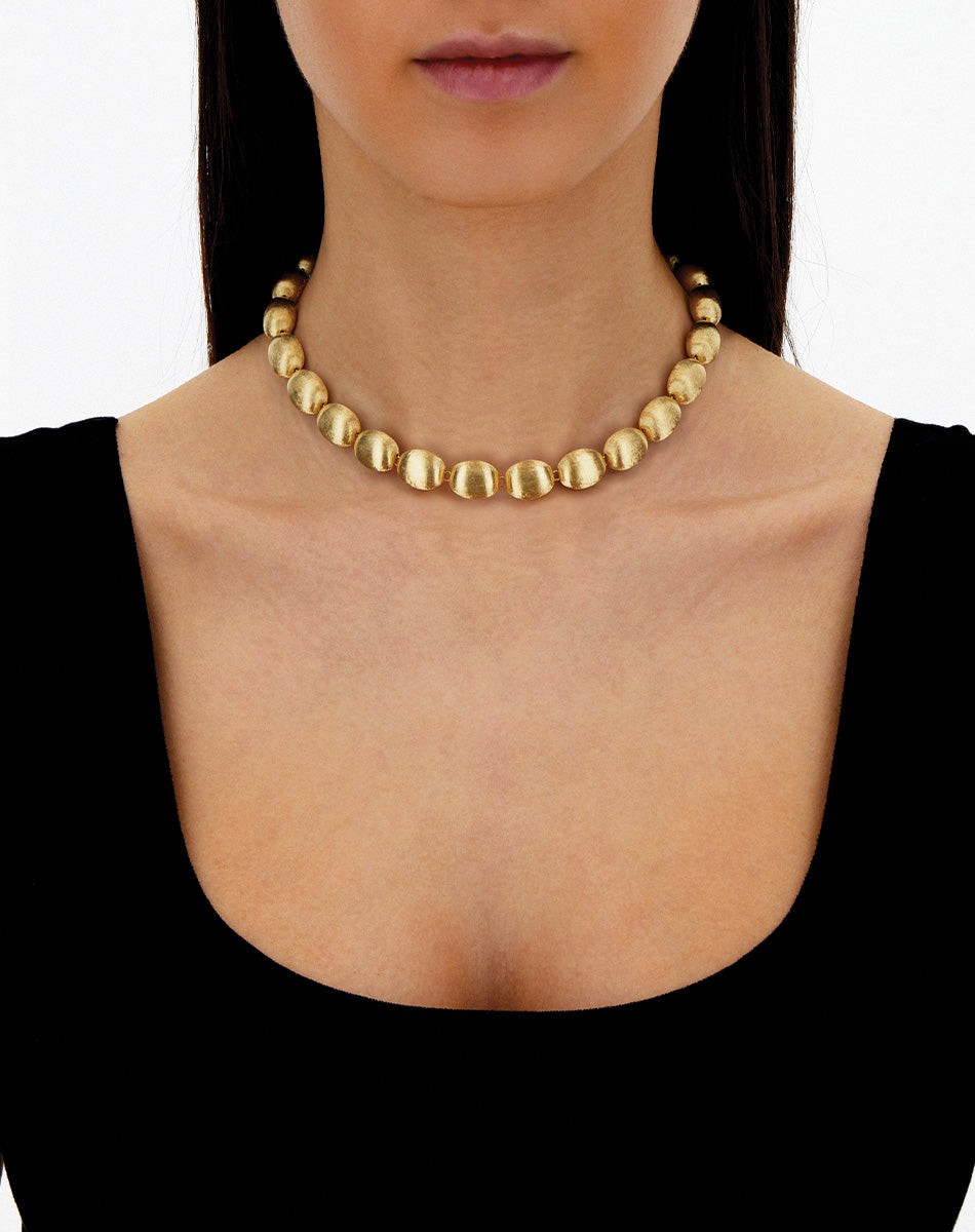 Anice “Muse” double-sided beaded choker in engraved gold, amazonite and rock crystal (small)