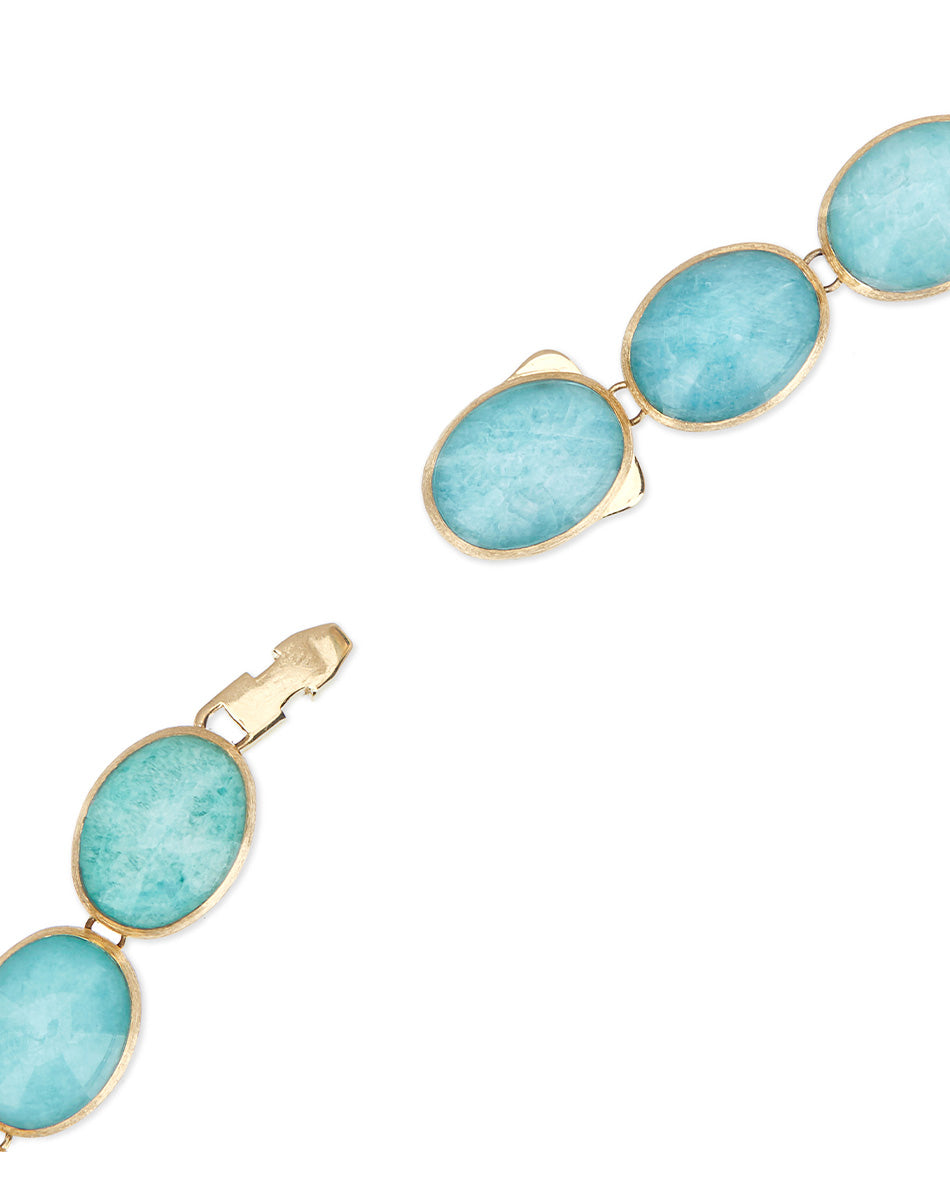 Anice “Muse” double-sided beaded choker in engraved gold, amazonite and rock crystal (small)