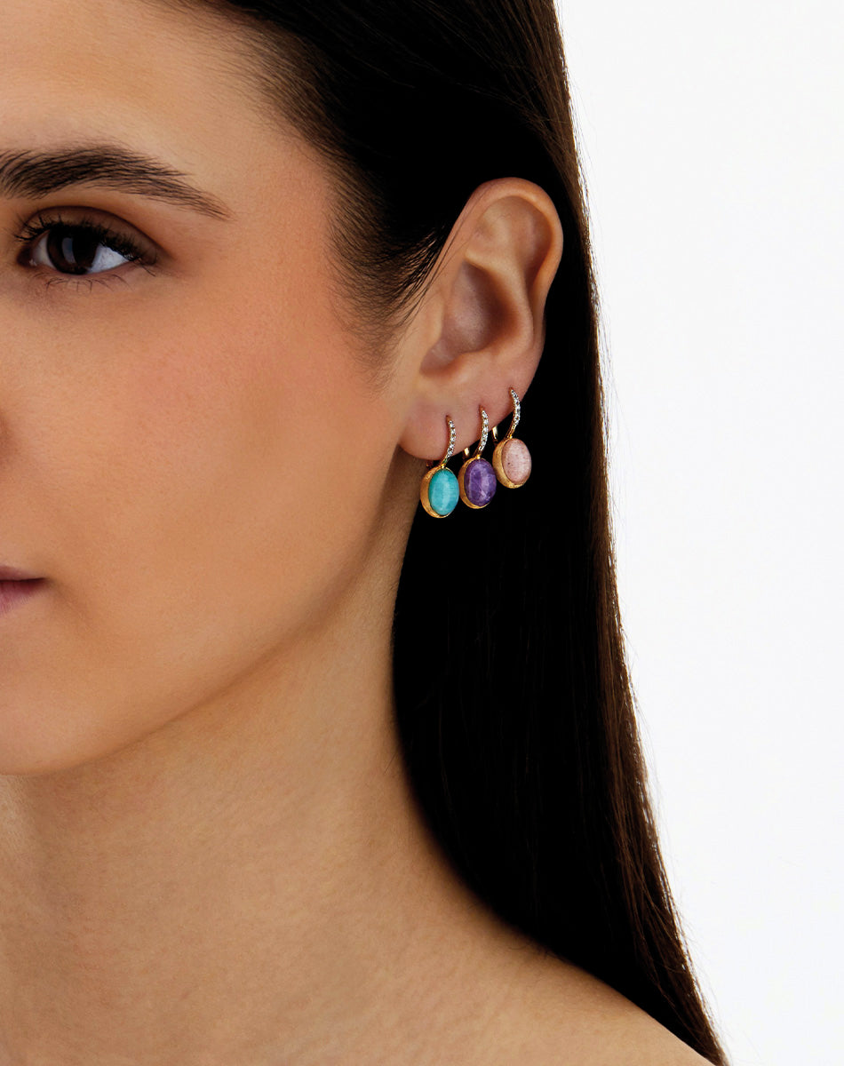 "Boules"  Anice Ciliegine gold, rock crystal, and amazonite ball drop earrings with diamond details (Small)