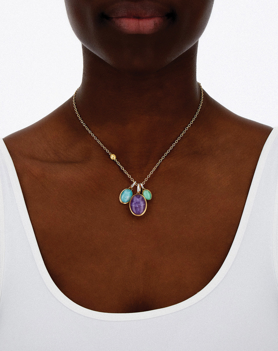 "Boules" Anice charm in hand-engraved gold, diamond, rock crystal, and amazonite (medium)